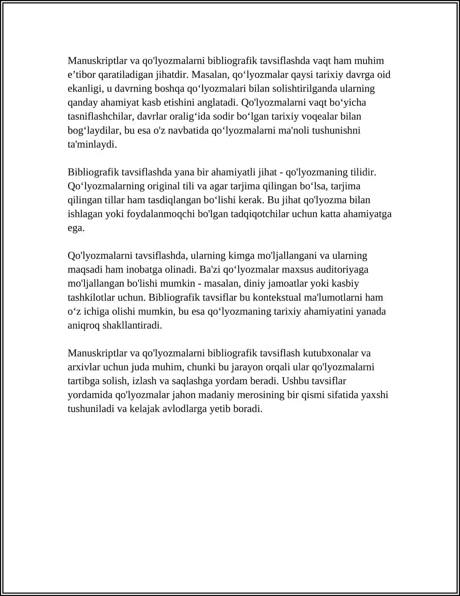 MAXSUS TURDAGI HUJJATLARNI BIBLIOGRAFIK TAVSIFLASH 4