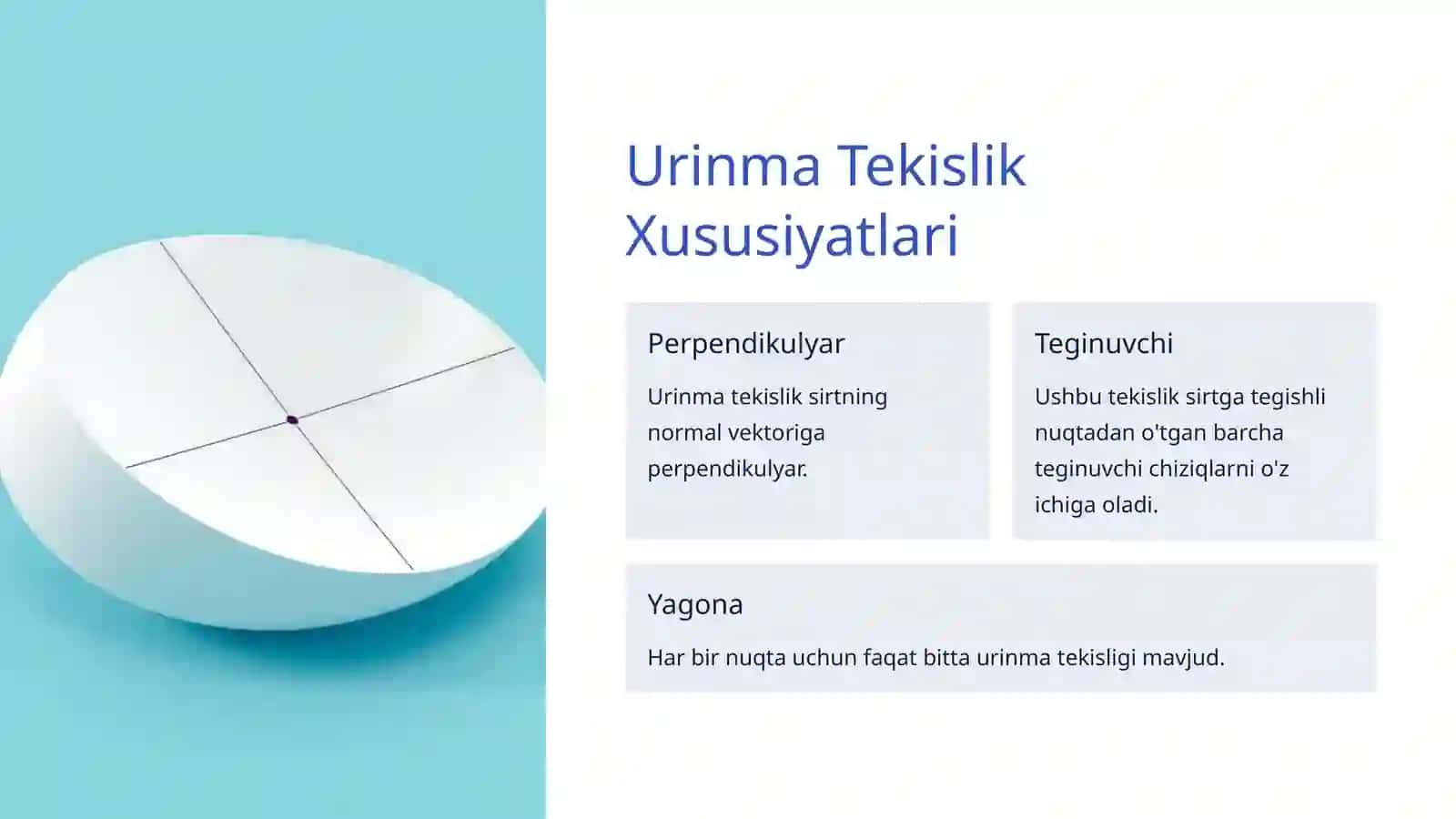 Ikkinchi Tartibli Sirtlarning Urinma Tekisligi 4
