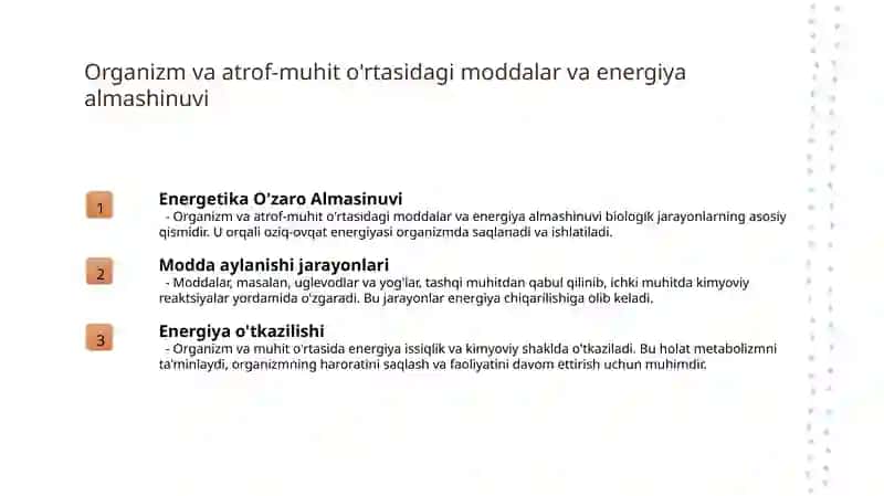 Metabolizm jarayonida energiya hosil bo‘lishi va sarflanishi 4