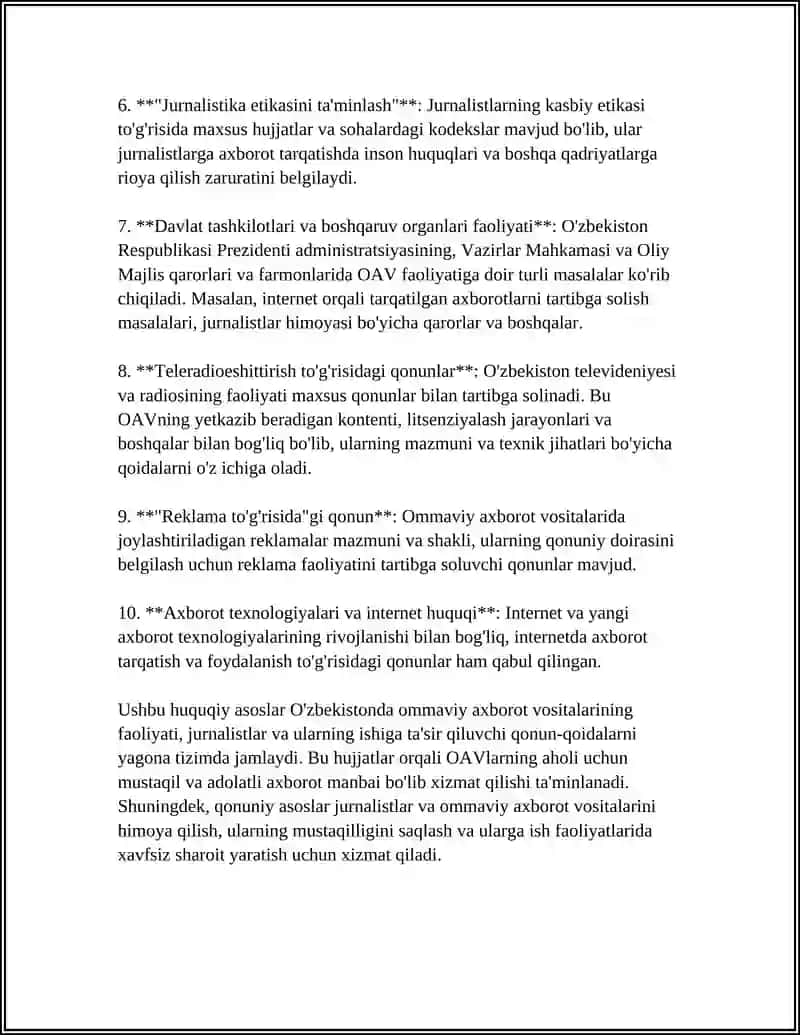 Ommaviy axborot vositalarining huquqiy asoslari 4