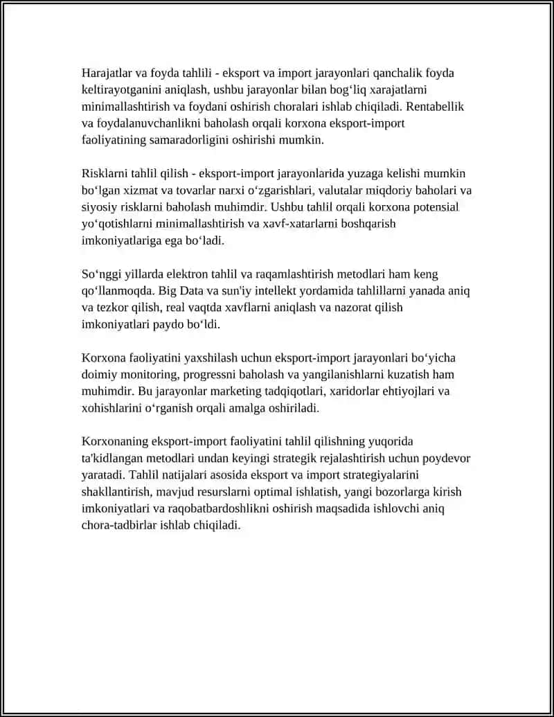Korxonaning eksport-import faoliyatini tahlil qilish metodlari 4