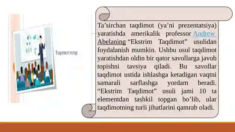 Taqdimot tayyorlash va taqdim etish usullari va vositalari 4