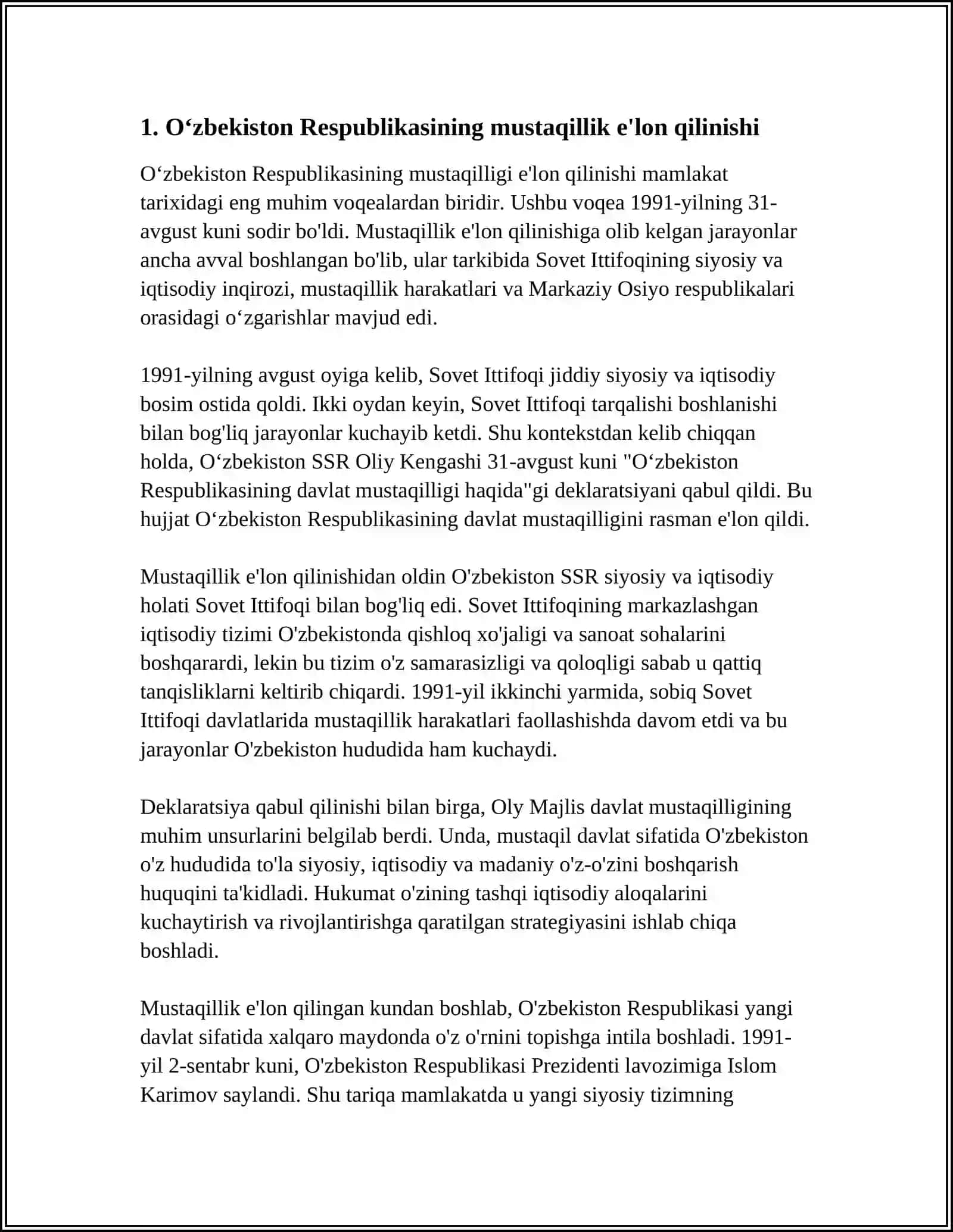 OʻZBEKISTON RESPUBLIKASI TASHKIL TOPISHI VA TARIXIY AHAMIYATI 4