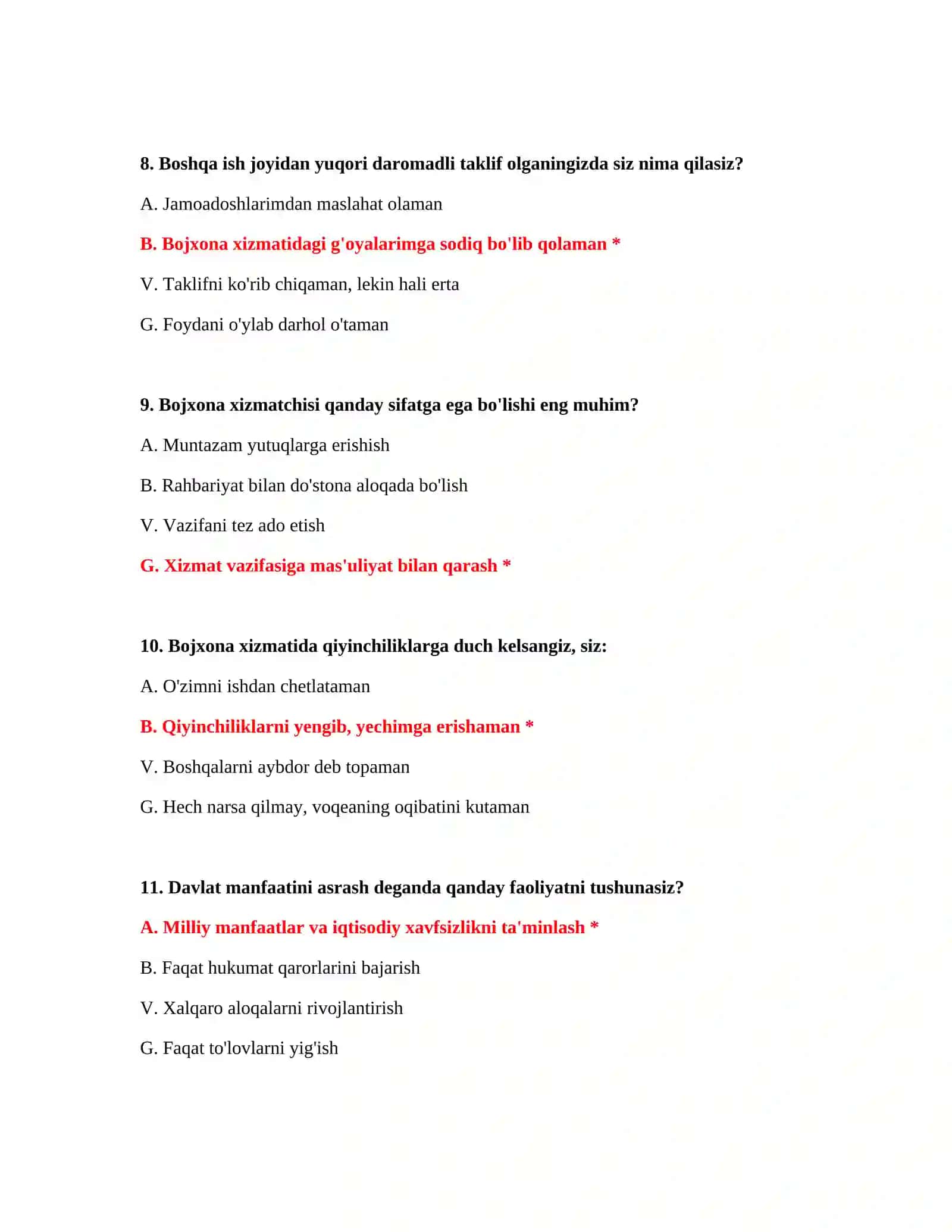 Bojxona psixologik savollar va javoblar 4