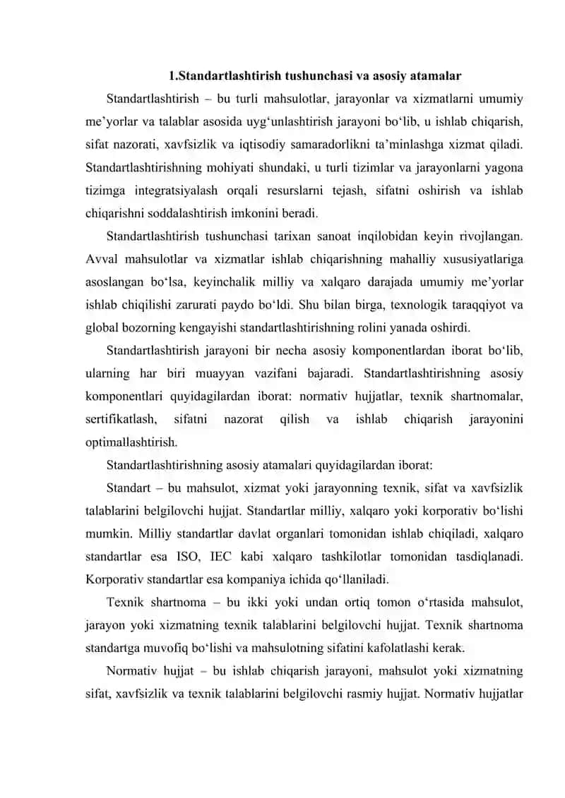 Standartlashtirishning maqsad va vazifalari, asosiy atamalar va tushunchalari 4