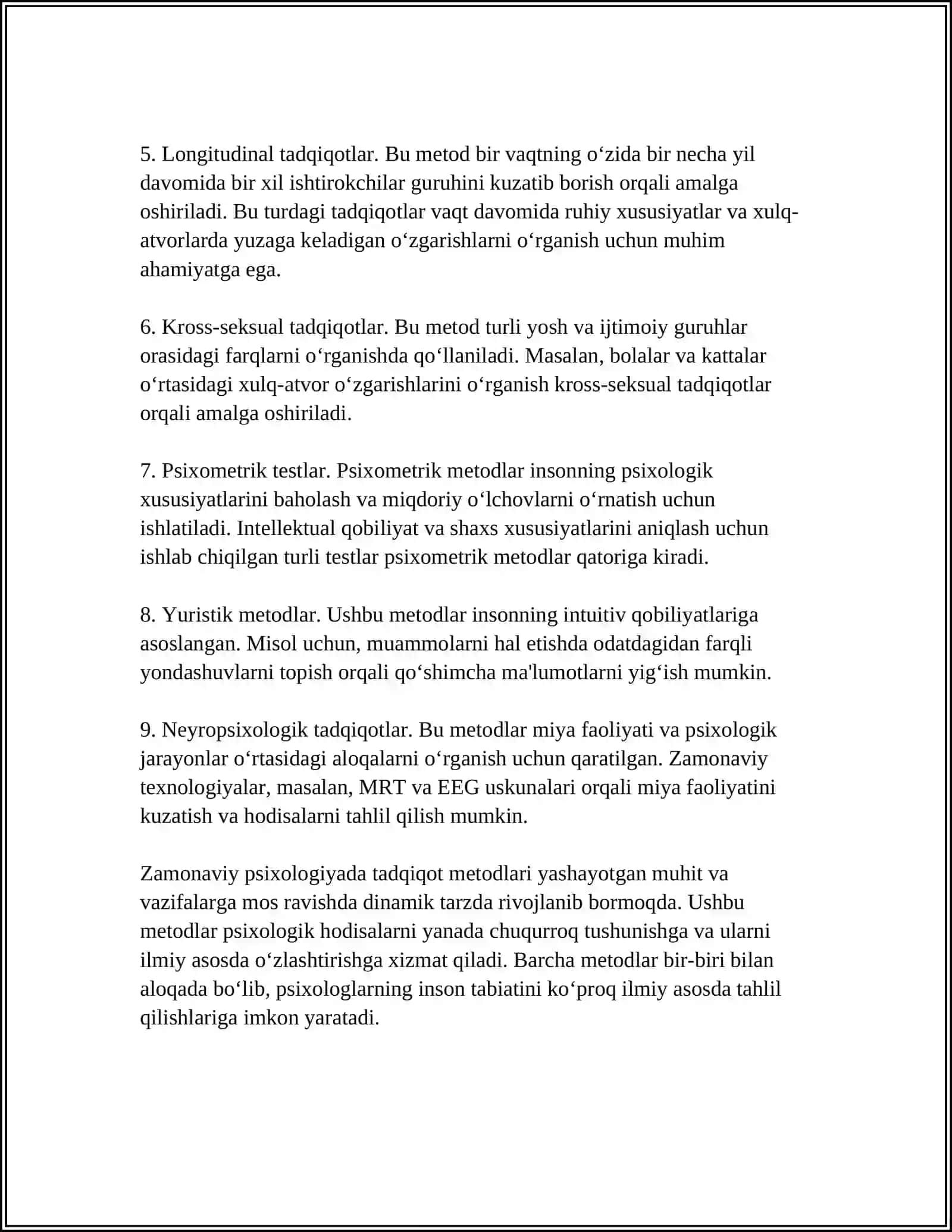HOZIRGI ZAMON PSIXOLOGIYASINING TADQIQOT METODLARI 4