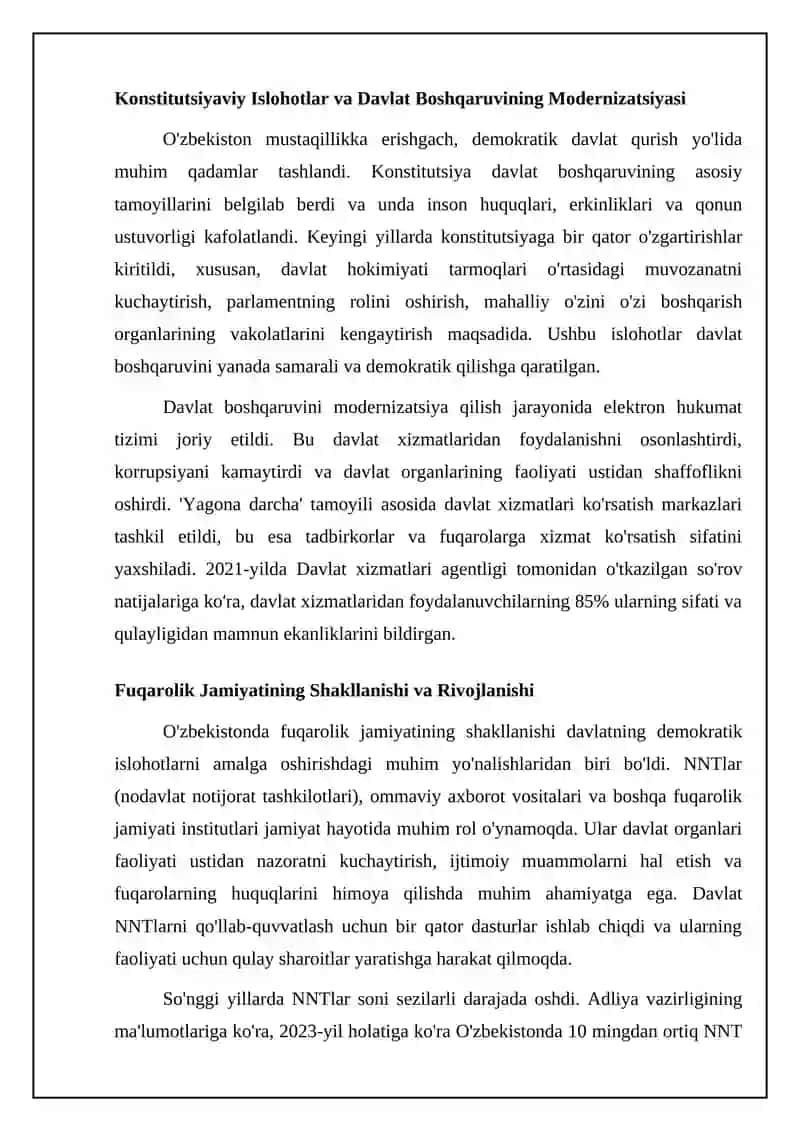 O‘zbekistonning Eng Yangi Tarixi: Demokratik Islohatlar va Fuqarolik Jamiyati 4