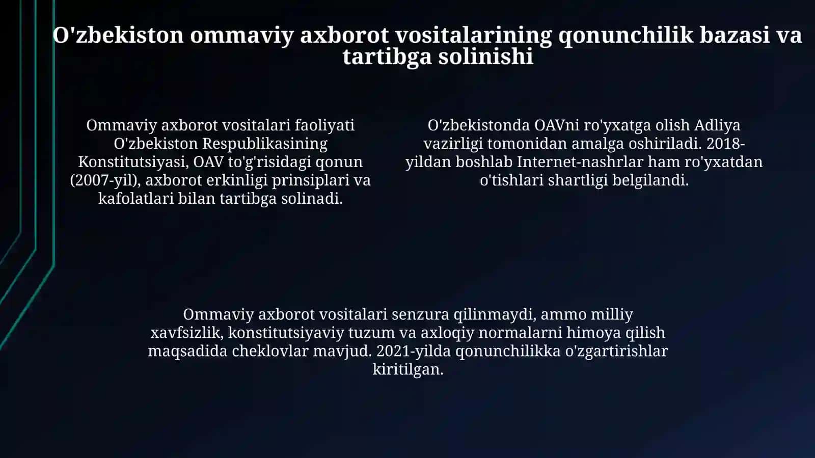 O‘zbekiston Respublikasida ommaviy axborot vositalarining faoliyati 4