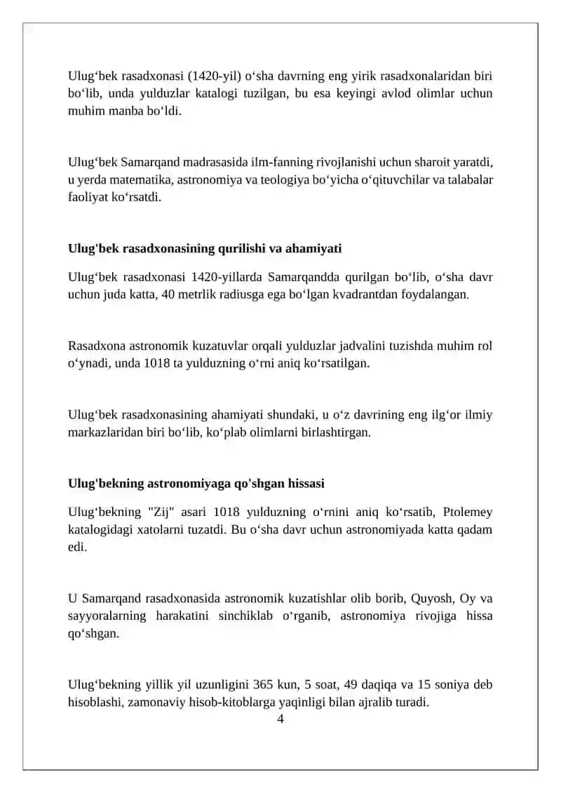A.Temur va Temuriylar davri renesansi.Mirzo Ulug'bekning jahon ilm-fani rivojida tutgan o'rni 4