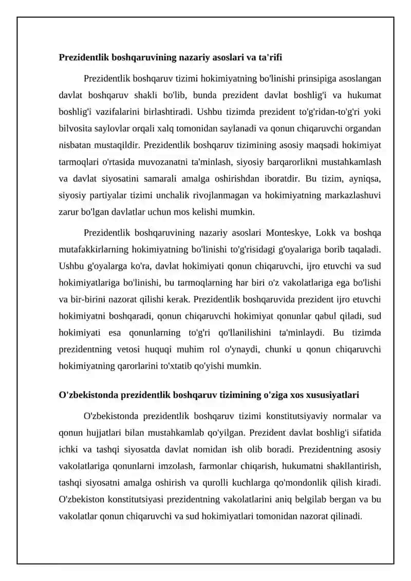 O'zbekistonda Prezidentlik boshqaruvi tizimining joriy etilishi: tarixiy va konstitutsiyaviy asoslar 4