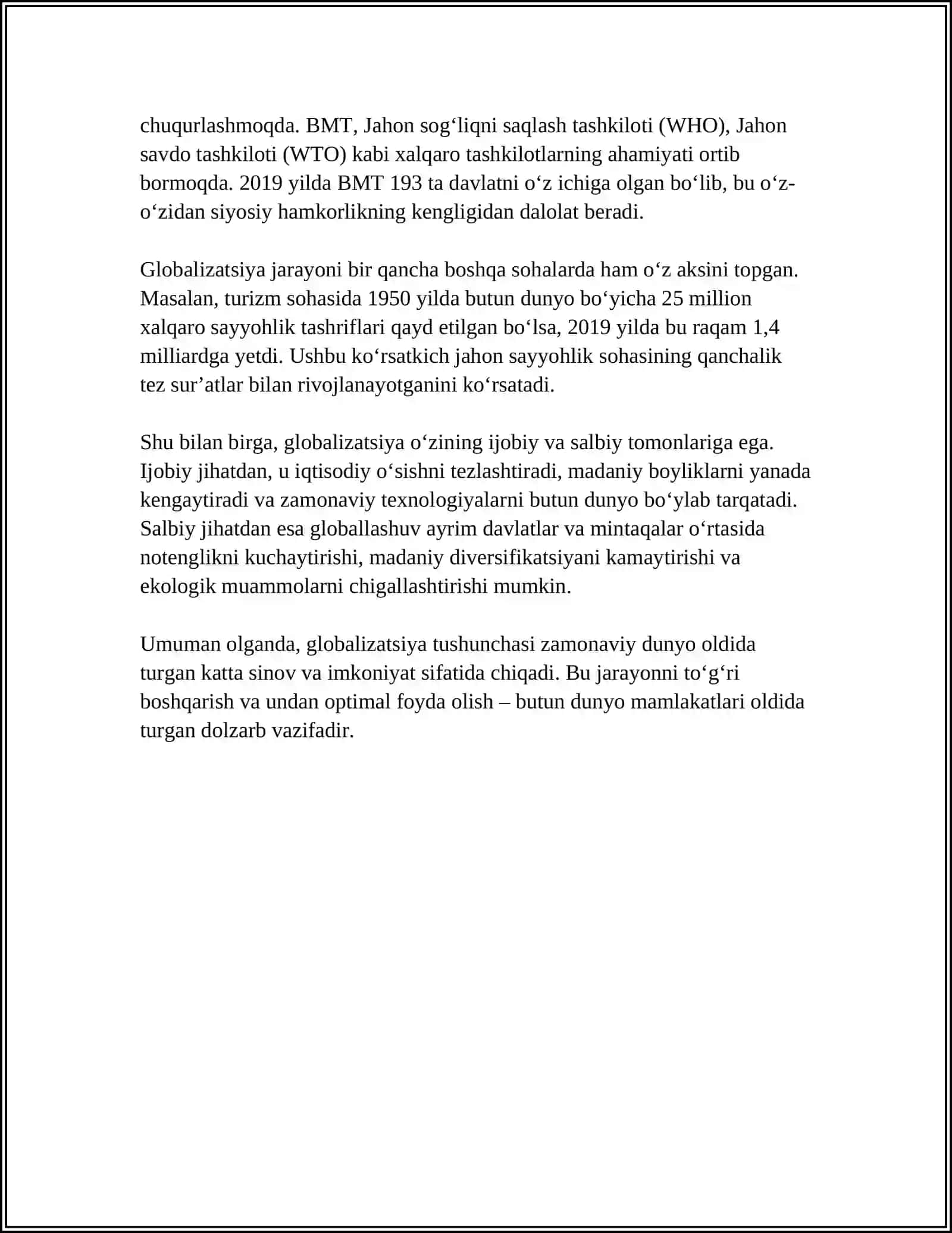 GLOBALLASHUV JARAYONINING IJTIMOIY VA FALSAFIY AHAMIYATI MAVZUSIDA REFERAT TAYYORLASH 4