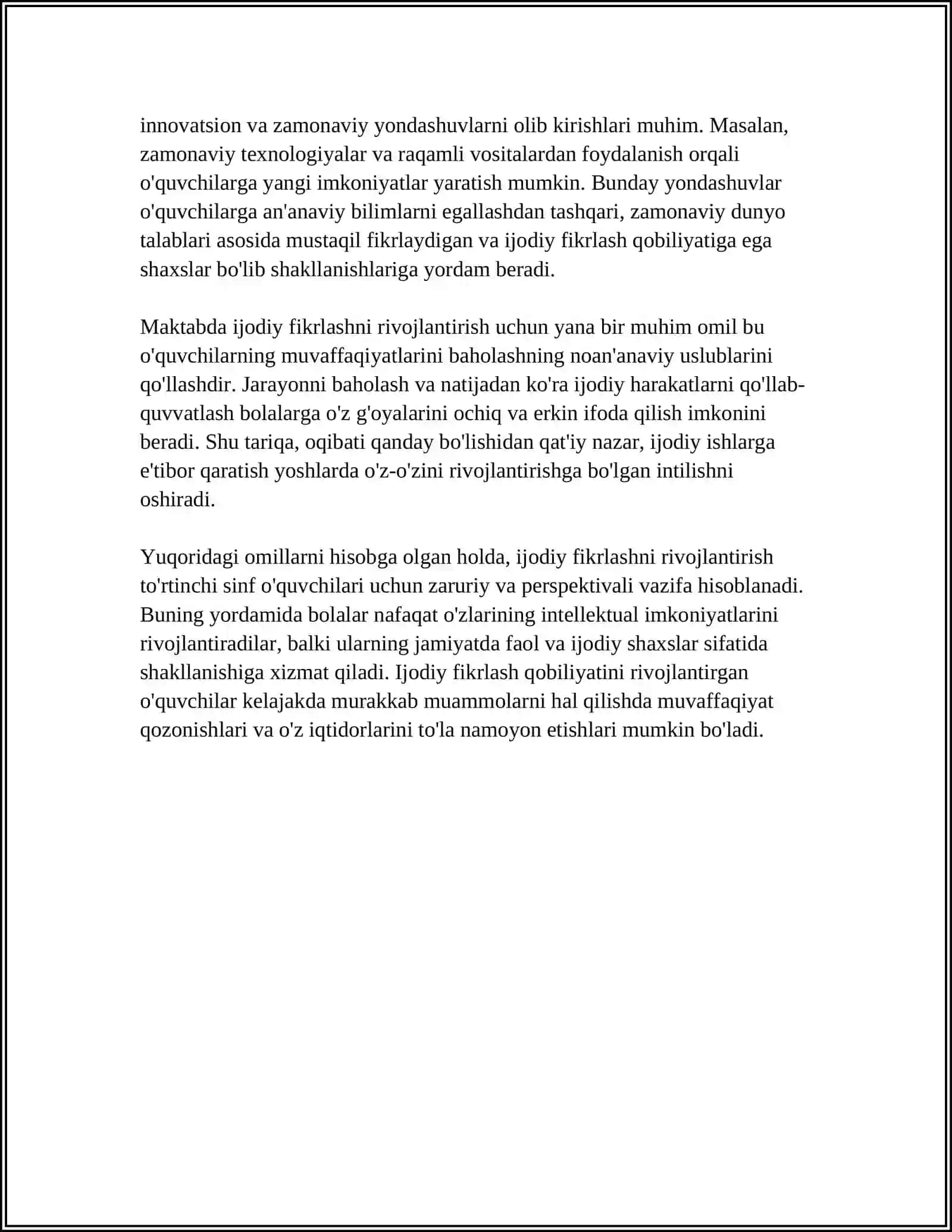 TO'RTINCHI SINFDA MATEMATIKADAN O'QUVCHILARNING IJODIY ISHLASHGA O'RGATISH METODIKASI 4