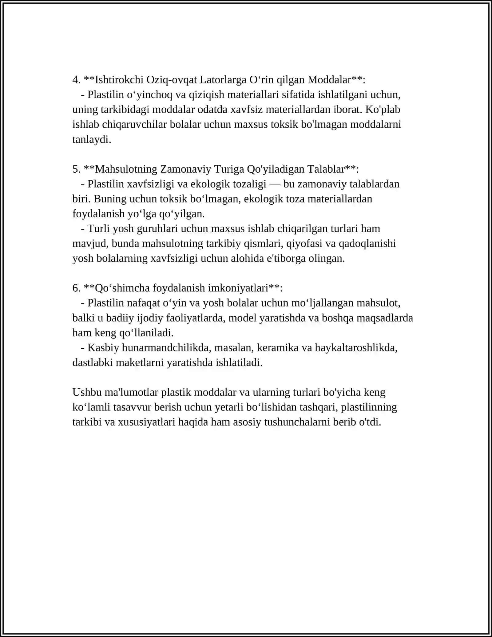 PLASTILIN TARKIBI VA XUSUSIYATLARI.PLASTILINGA ISHLOV BERISH USULLARI 4