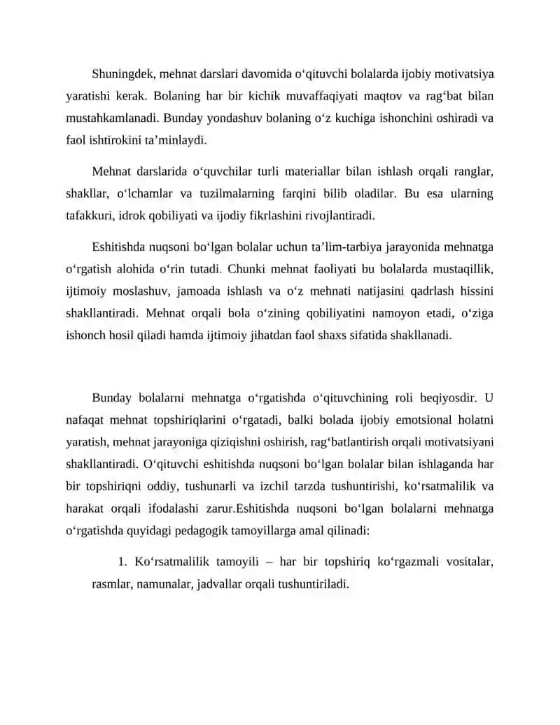 ESHITISHDA NUQSONI BOʻLGAN BOLALAR UCHUN MEHNATGA OʻRGATISH METODIKASI 4