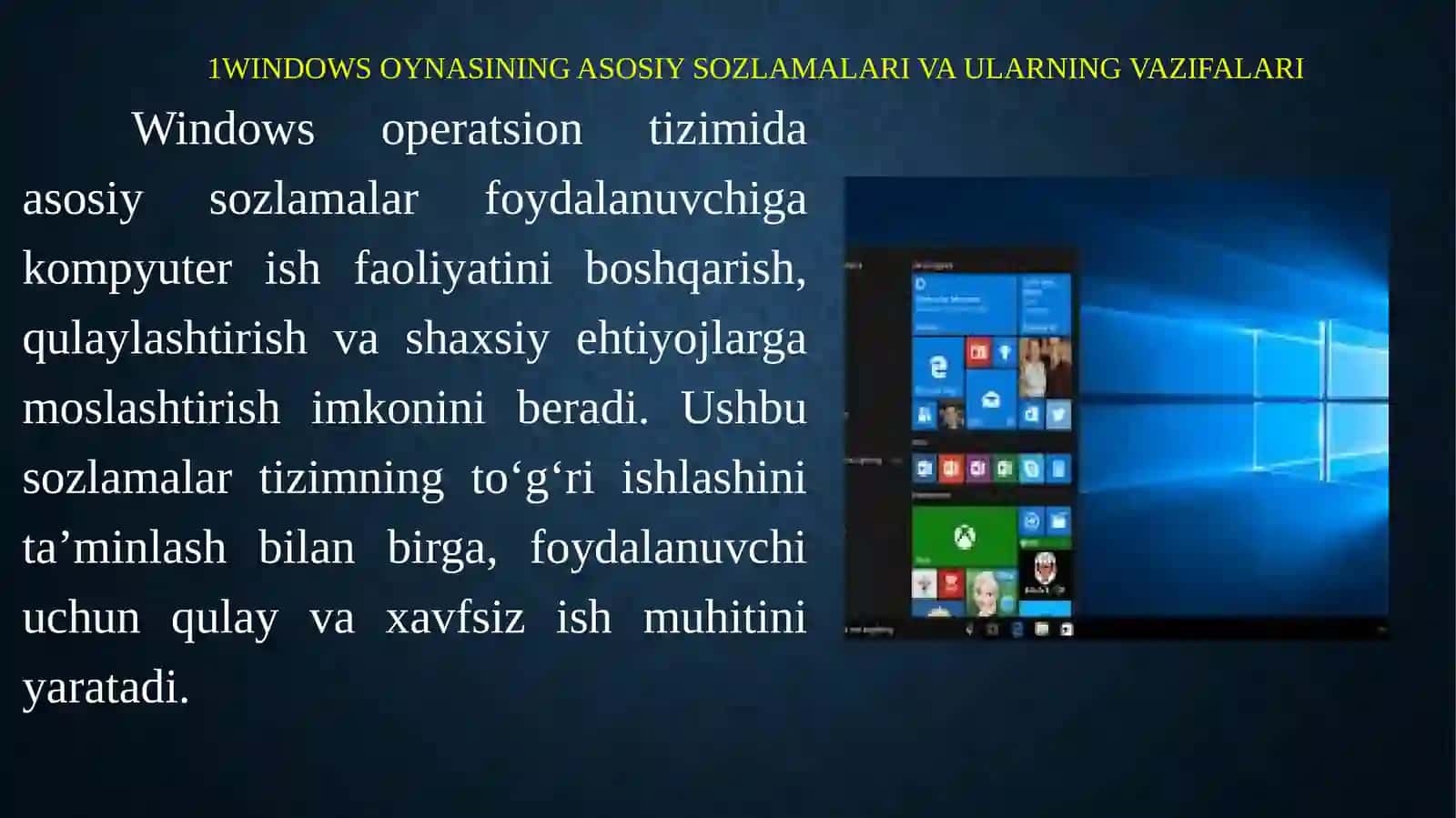 WINDOWS OYNASIDA SOZLASH ISHLARI 4