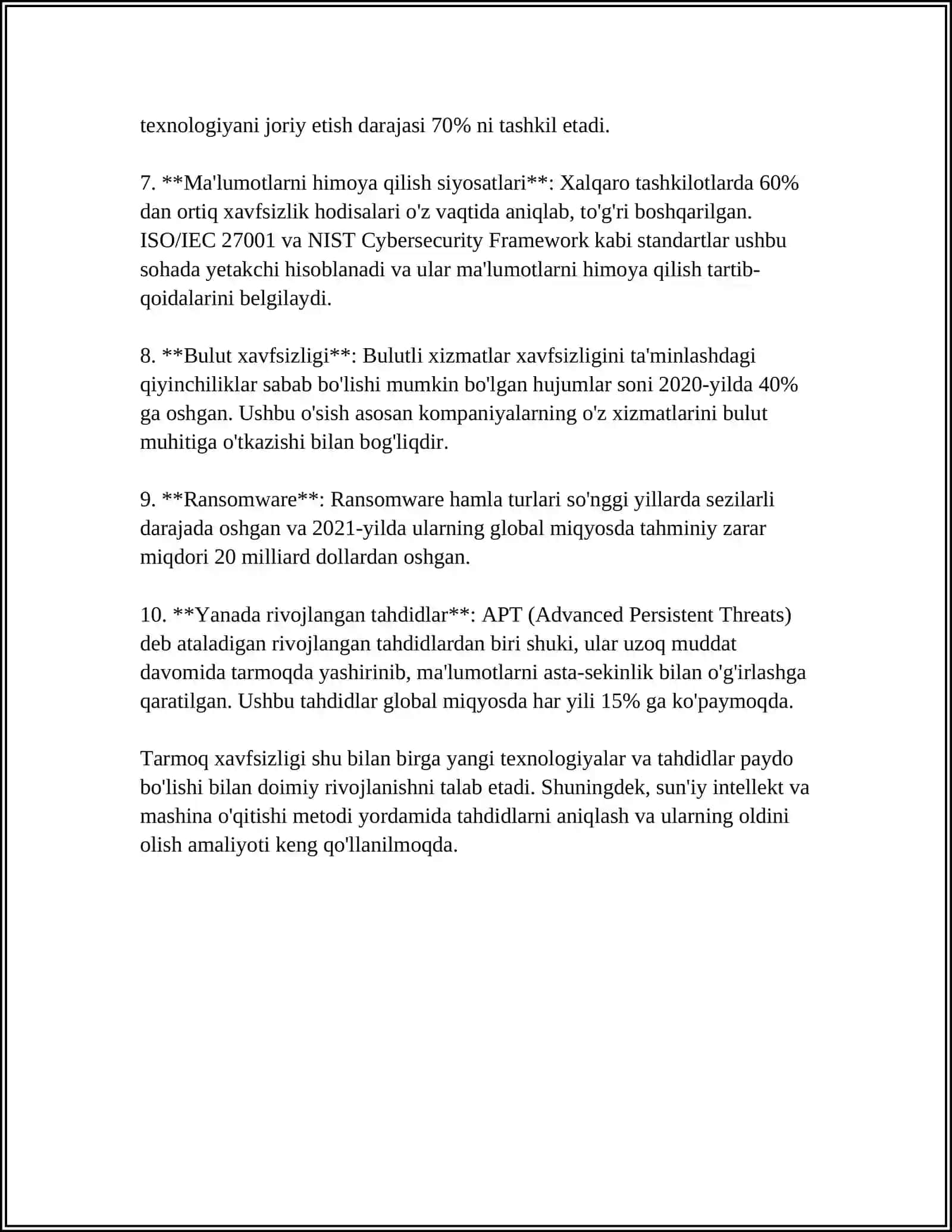 KOMPYUTER TARMOQLARIDAGI TAHDID, HUJUMLAR VA ULARDAGI ZAIFLIK 4