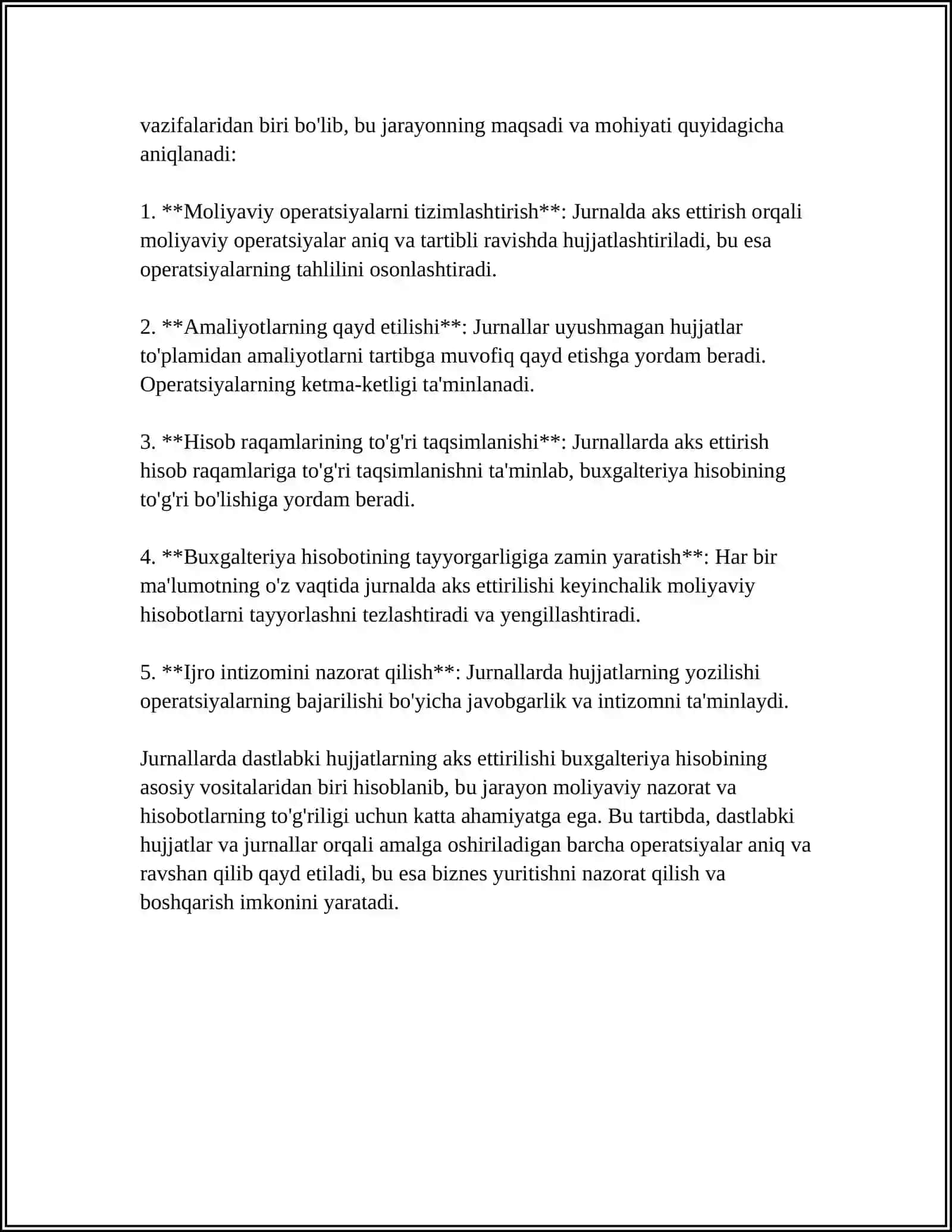BUXGALTERIYA HISOBI TIZIMIDA DASTLABKI HUJJATLARDAGI MA’LUMOTLARNI JURNALLARDA AKS ETTIRISH TARTIBI 4