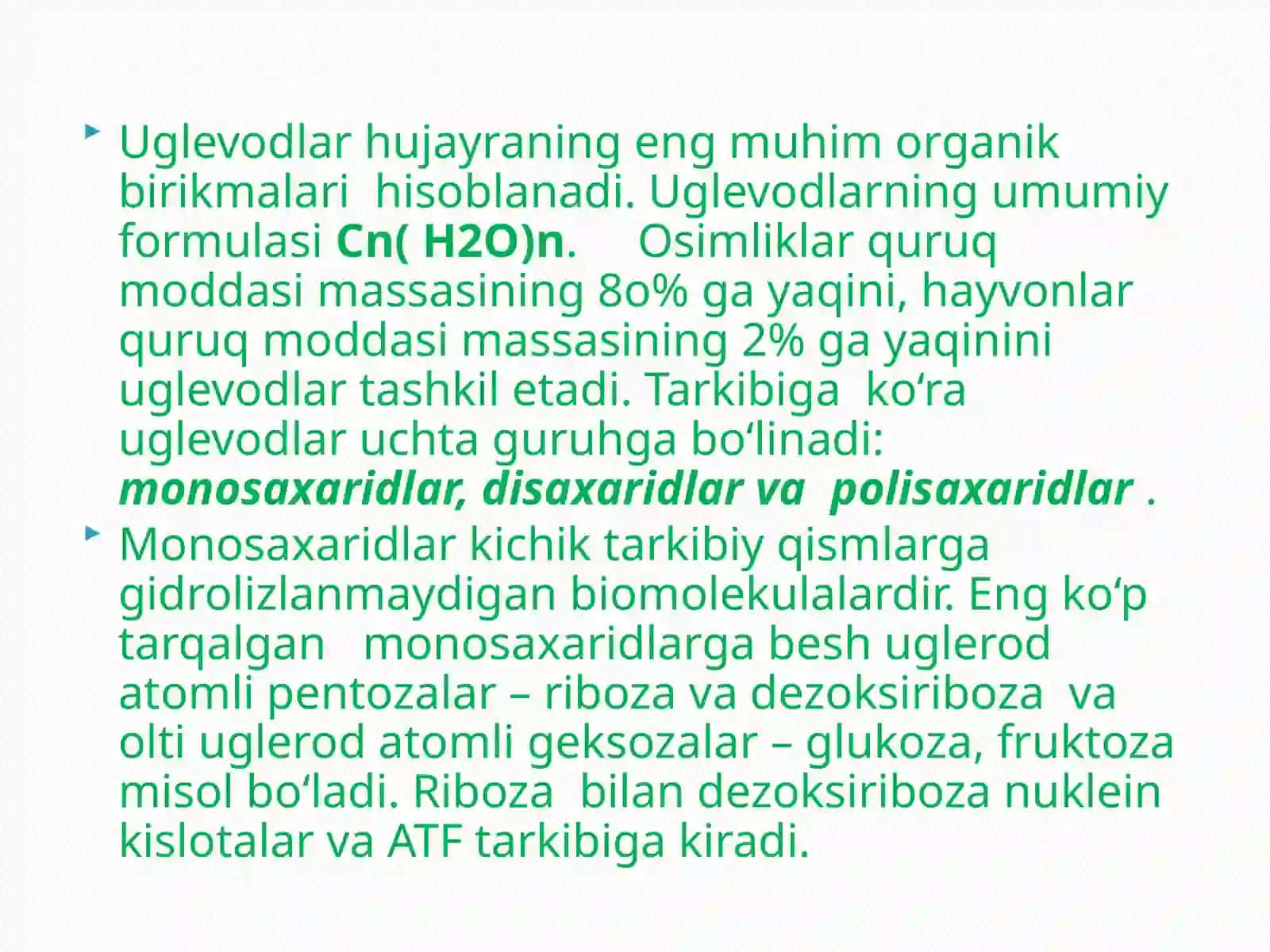 9-sinf Biologiya fanidan Uglevodlar mavzuda dars taqdimot 4