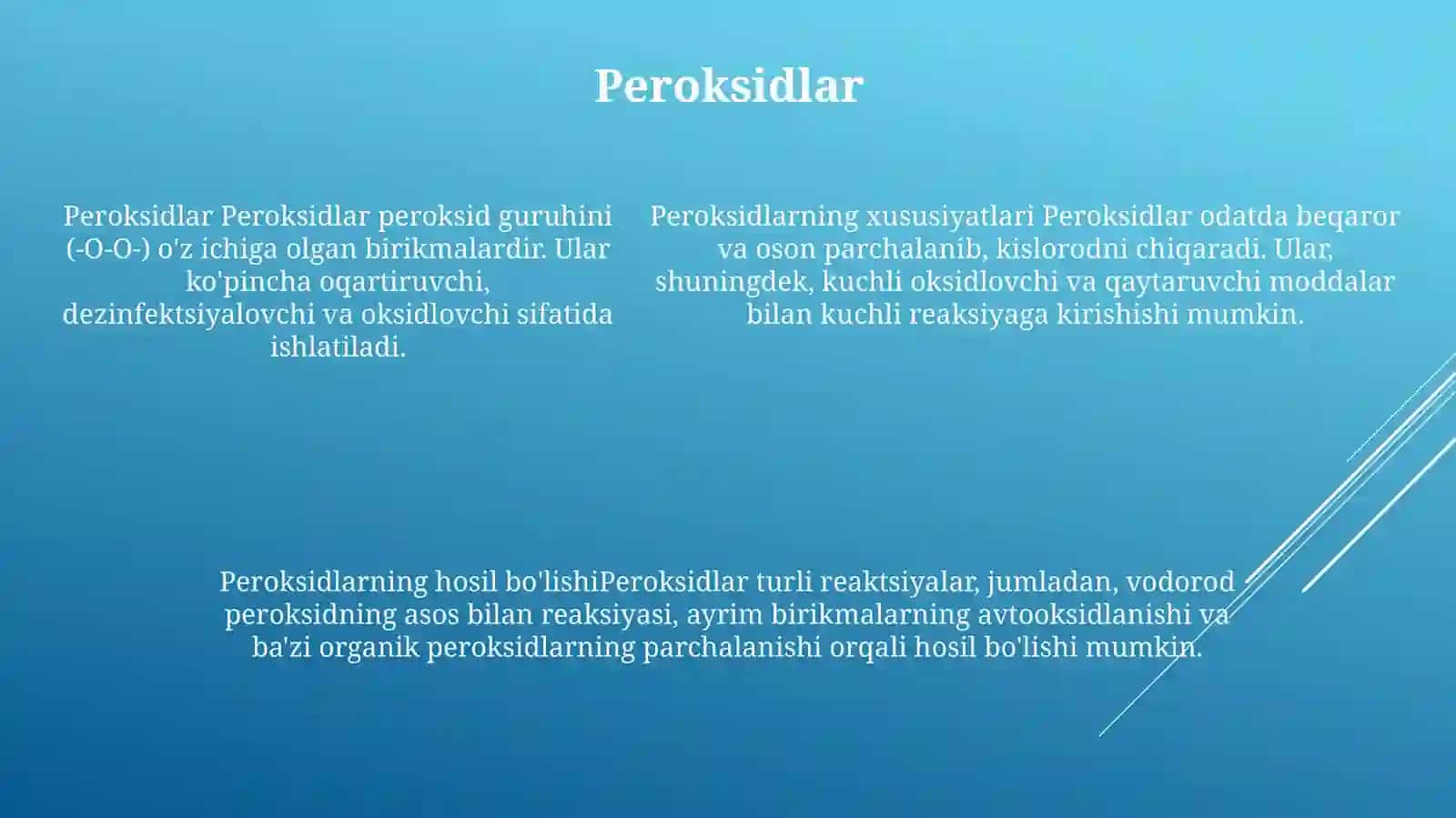 Vodorod Va Kislorodning Birikmalari Pereoksidlar Va UlarningOlinishXossalari 4