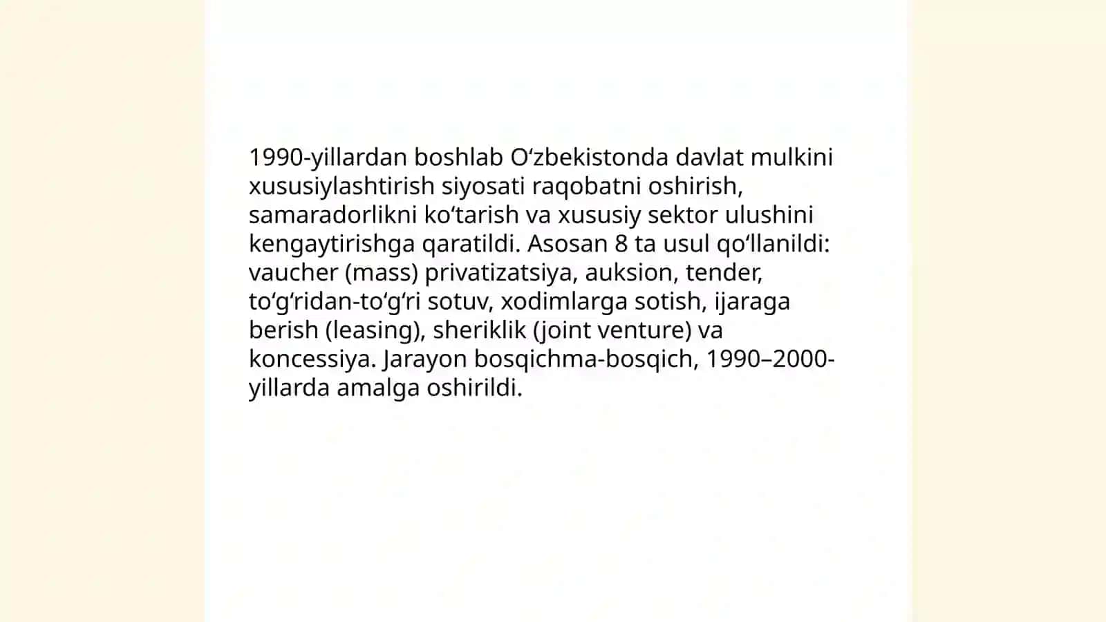 Iqtisodiy islohotlar xususiy mulkchilikning shakllanishi 4