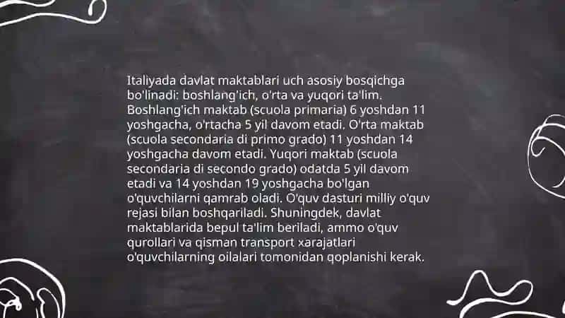 Italiya davlatining talim tizimi. Rivojlanishi. Maxamadjonova Nilufar 4