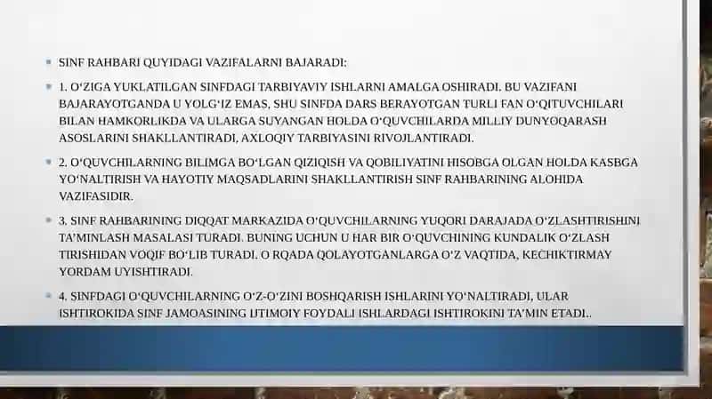 Sinf rahbari o`quvchilarning birinchi murabbiysi va ustozi 4