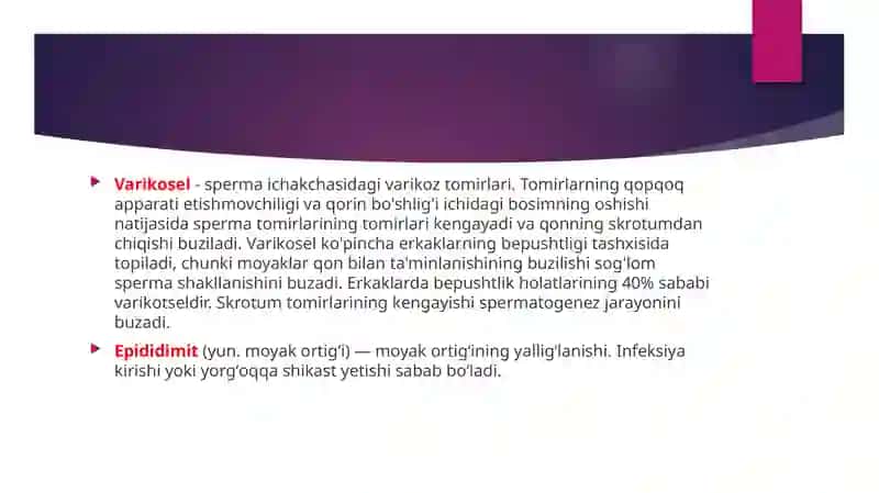Ayollar va erkaklar reproduktivazolarikasalliklari sabablari, oldini olish choratad birlari 4