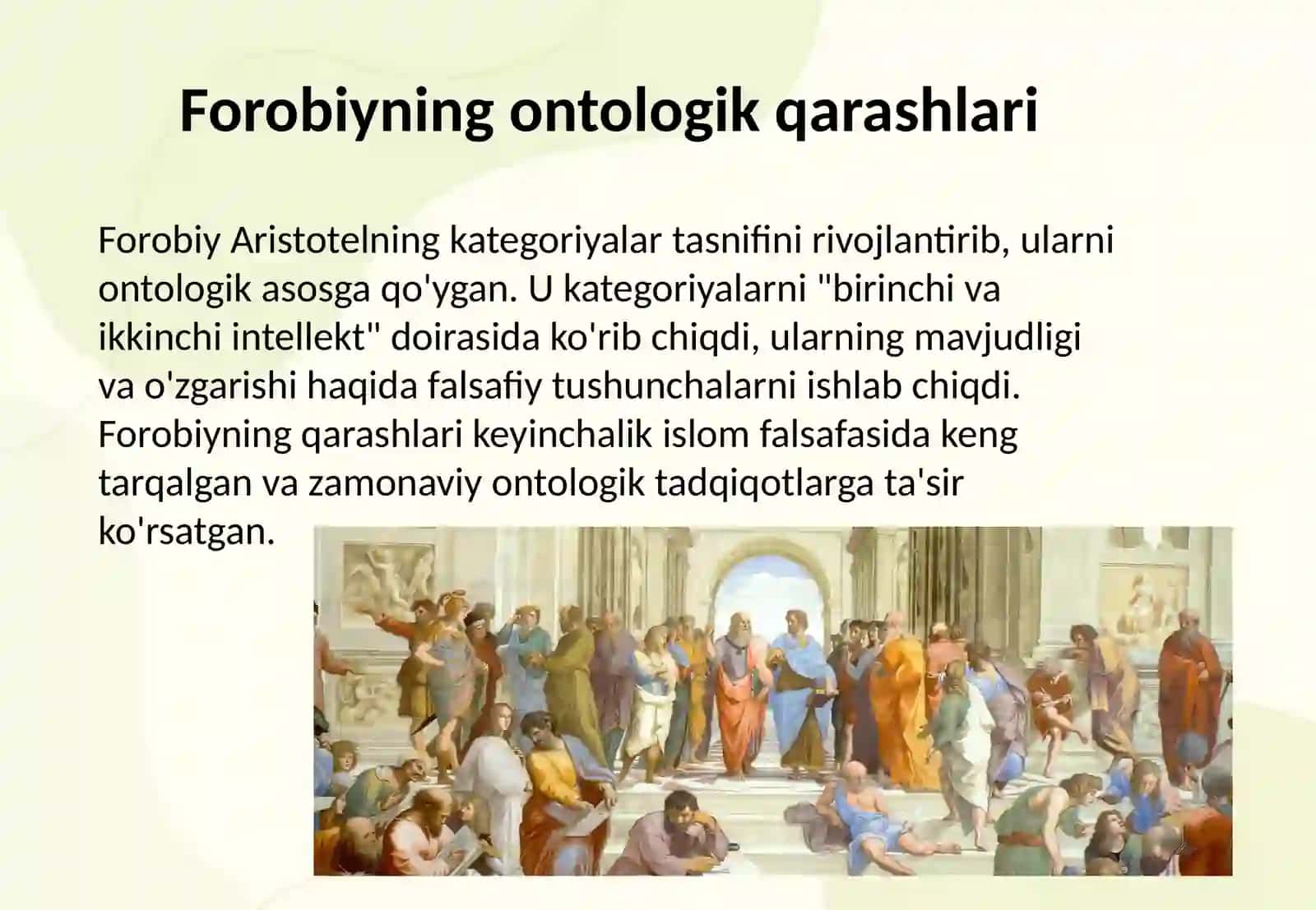 Aristotel, Forobiy va Kant ontologiyasida kategoriyalarning tasnifi 4