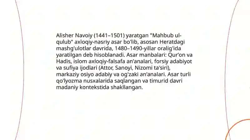 Alisher Navoiyning ilmiy - nasriy asarlari va "Mahbub ul - qulub" axloqiy - taʼlimiy asari 4