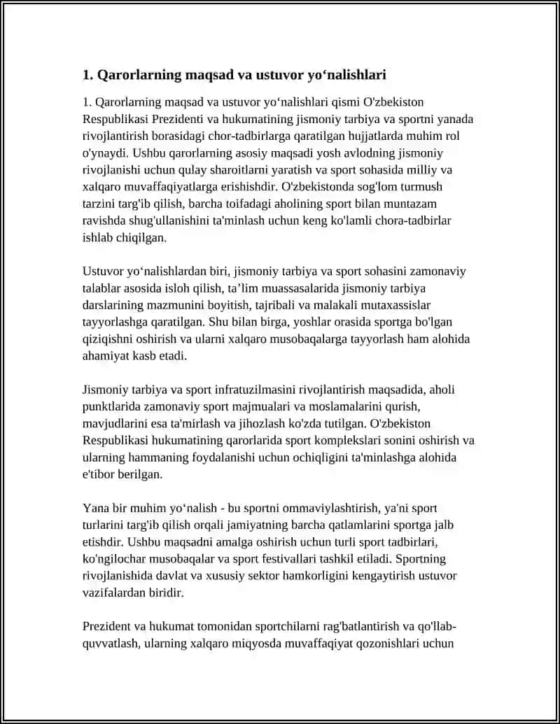 O'ZBEKISTON RESPUBLIKASI PIRZDENTI VA HUKUMATINING JISMONOY TARBIYA VA SPORTNI YANADA RIVOJLANTISH CHOR TADBIRLARNI TOGRISIDA QARORLARI 4