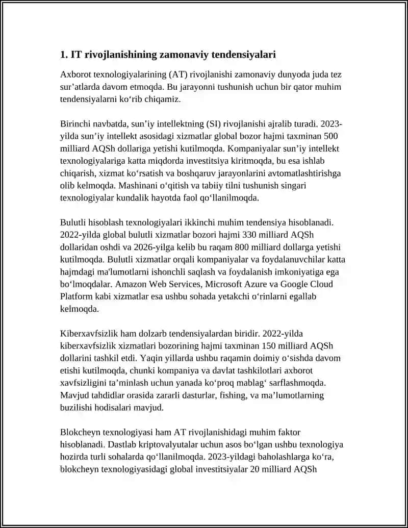 JAHONDA IT RIVOJLANISH TENDENSIYALARI VA UNING BOSHQA SOHALARDAGI TURGAN OʻRNI 4