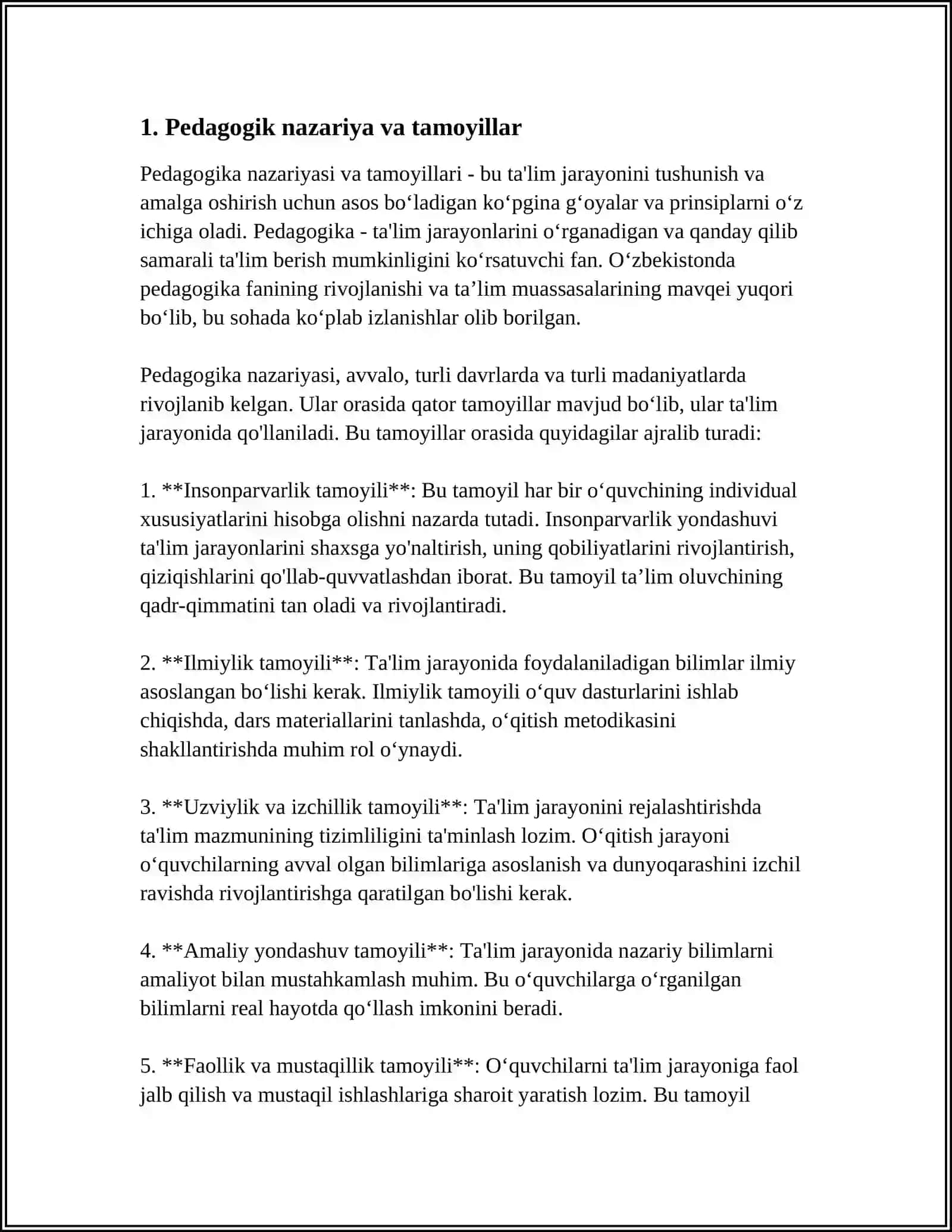 PEDAGOGIKA (QOʻSHINCHA TARBIYA FANI OʻQITUVCHISI) BAKALAVRIAT TA'LIM YOʻNALISHINING ZARURIY MAZMUNI VA BAKALAVRNING TAYYORGARLIK DARAJASIGA QOʻYILADIGAN TALABLAR 4