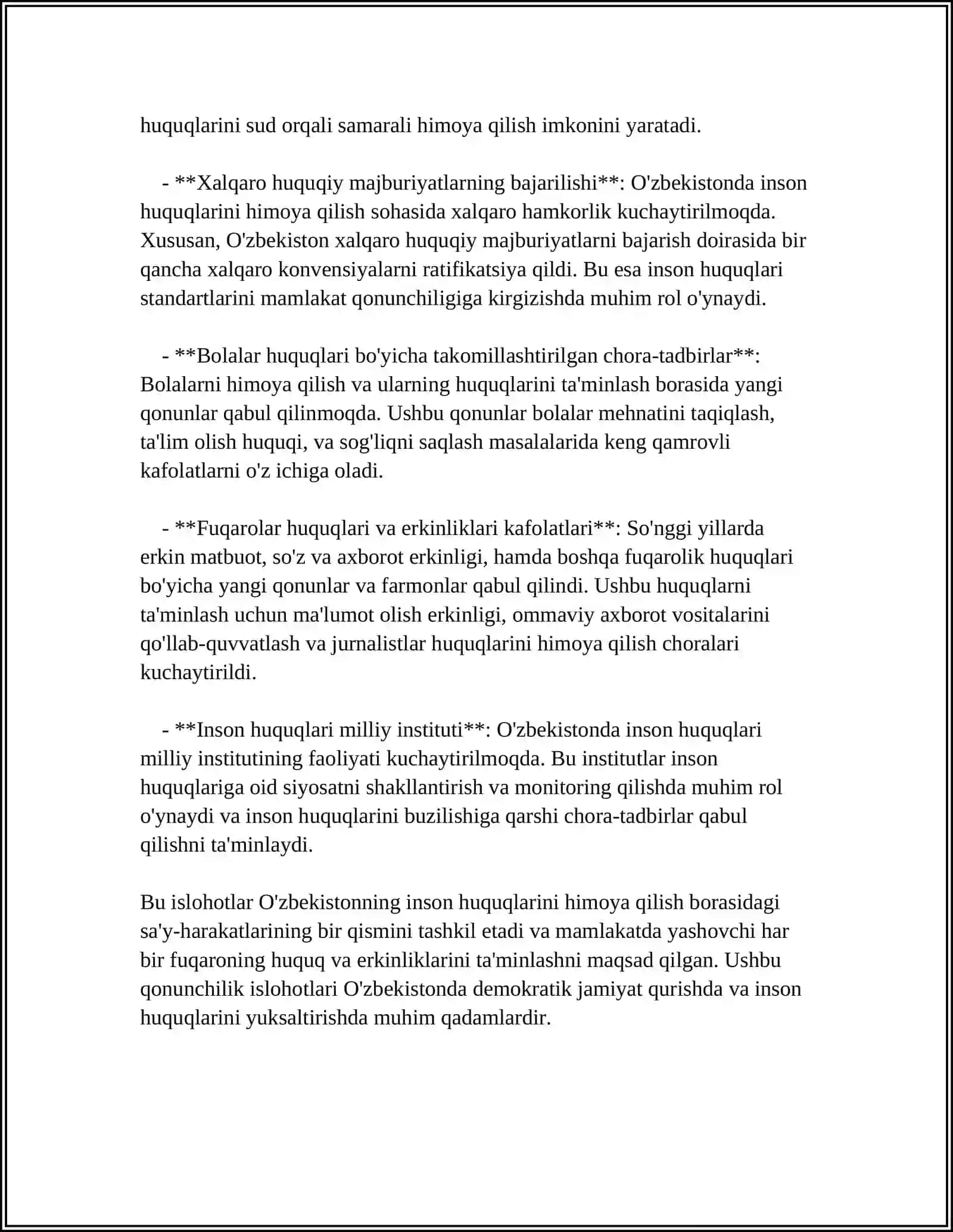 YANGI O'ZBEKISTONDA INSON HAQ HUQUQLARI VA ERKINLIKLARI KAFOLATINING YARATILISHI 4