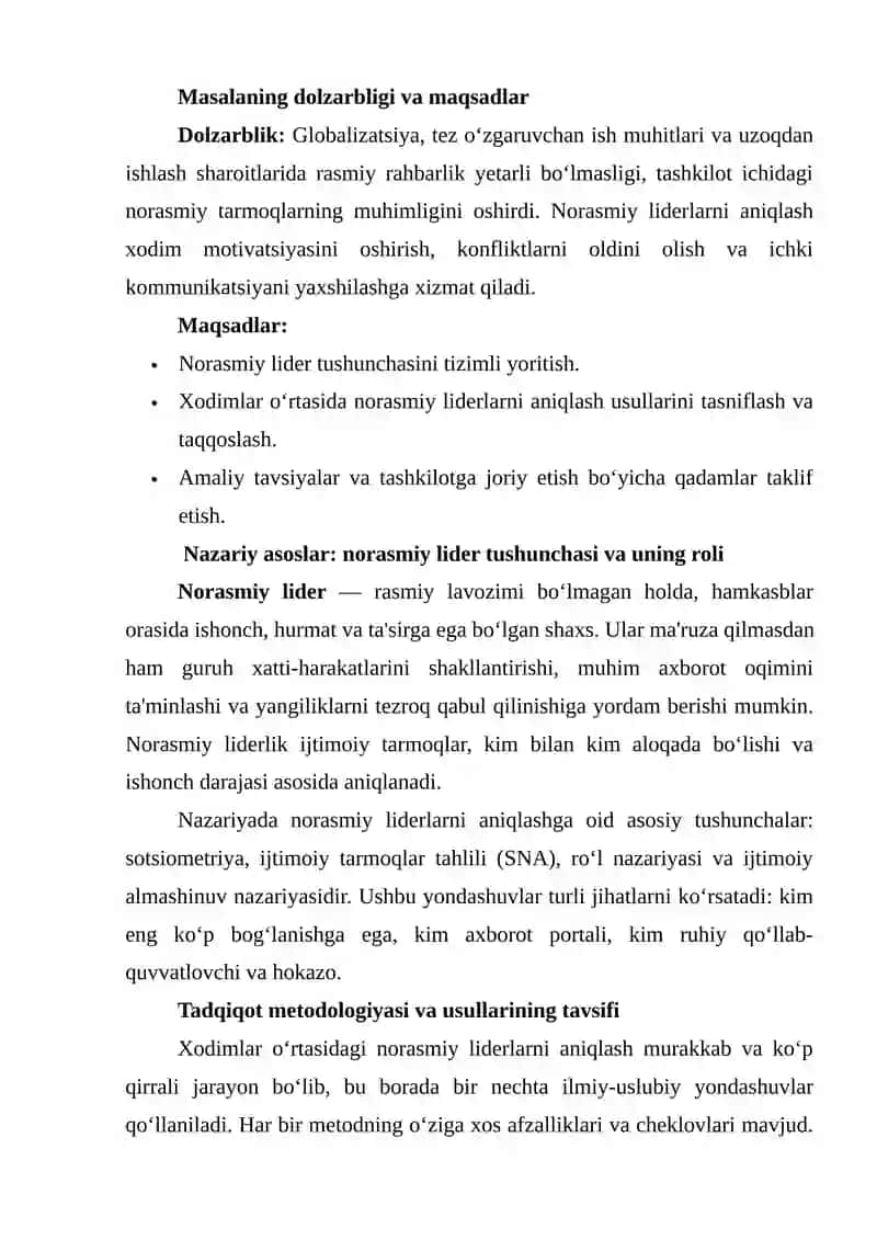 Xodimlar o'rtasidagi norasmiy (informal) liderni aniqlash usullari 4
