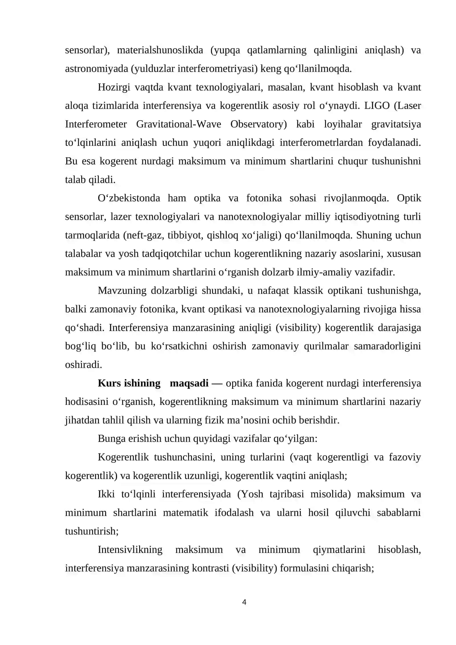 Kogerent nurlarining maksimum va minimum shartlarini o‘rganish 4