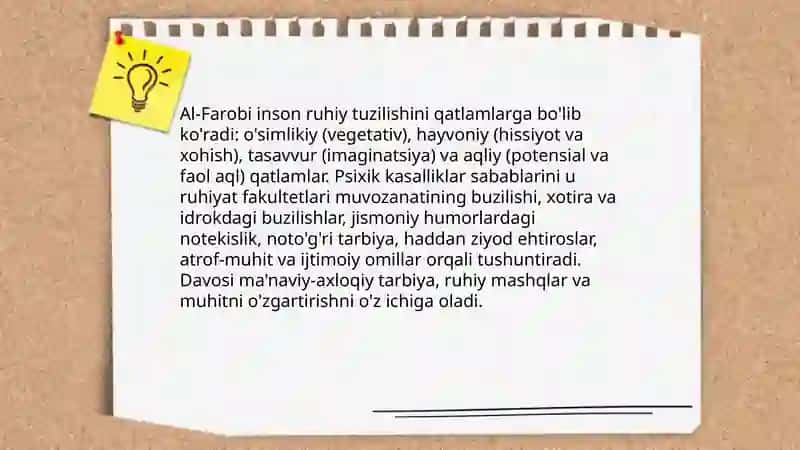 Sharq mutafakkirlaring psixologik qarashlari.Psixologik kasalliklari 4