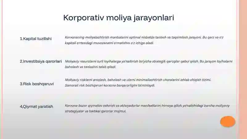 MOLIYA TIZIMINING MARKAZIY BO’G’INI SIFATIDA KORPORATIV MOLIYANING O’RNI 4