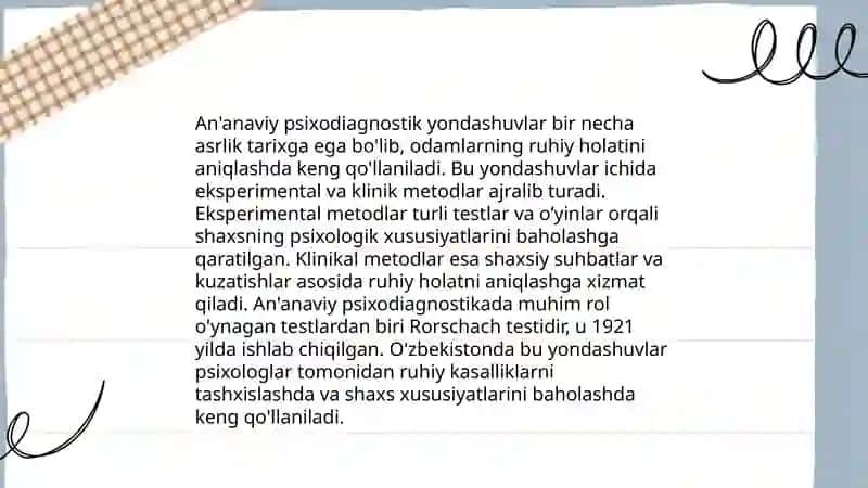 Psixodiagnostik usullar: an'anaviy va zamonaviy yondashuvlar 4