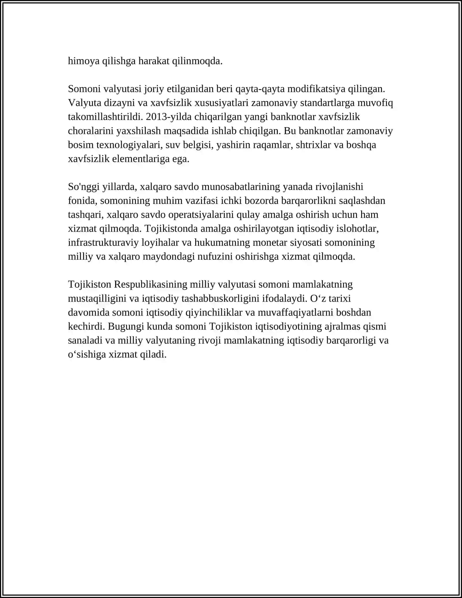 TOJIKISTON DAVLATINING MILLIY VALYUTASI, INFLYATSIYASI, PUL MUOMOLASI, PUL TARIXI 4