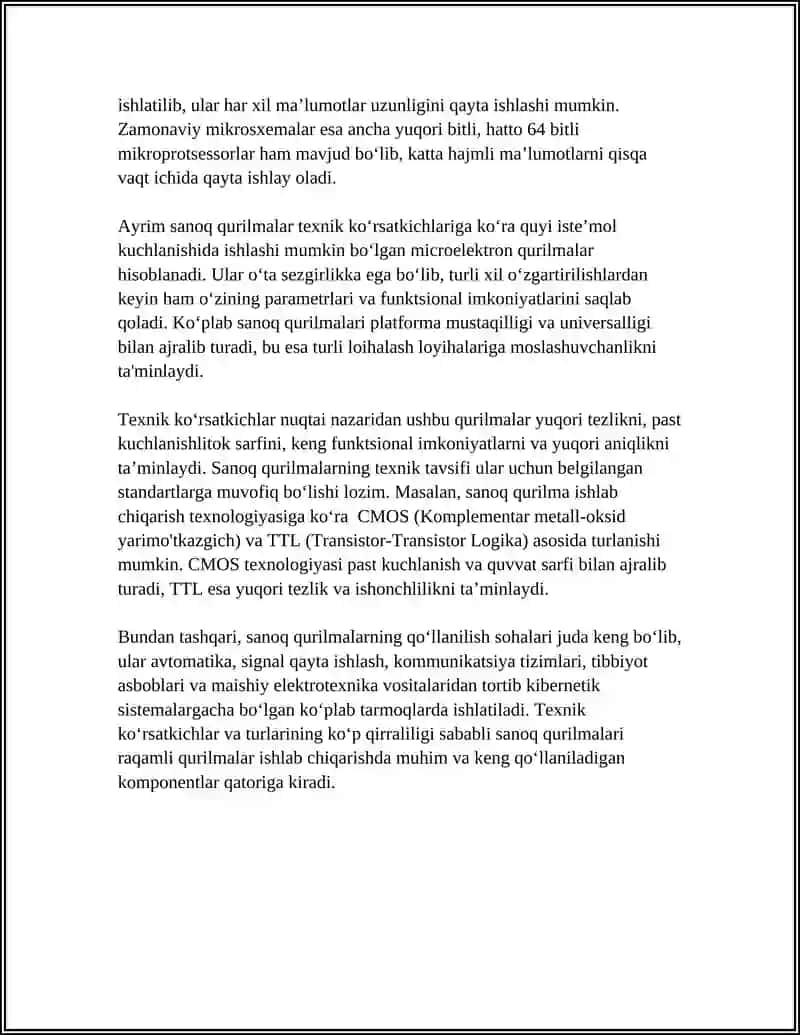 MIKROSXEMADAGI SANOQ QURILMA TURLARI RUSUMLANISHI,TEXNIK KOʻRSATGICHLARI VA TADBIQI 4