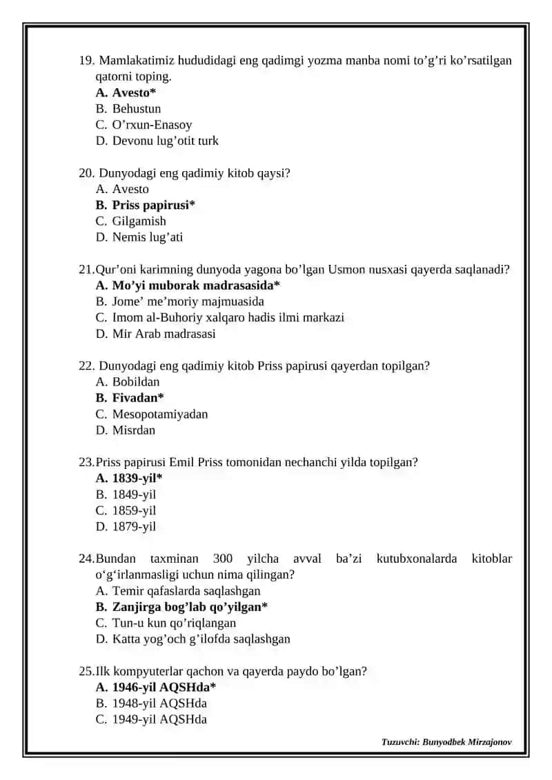 3-sinf “Tarbiya” fanidan testlar 4