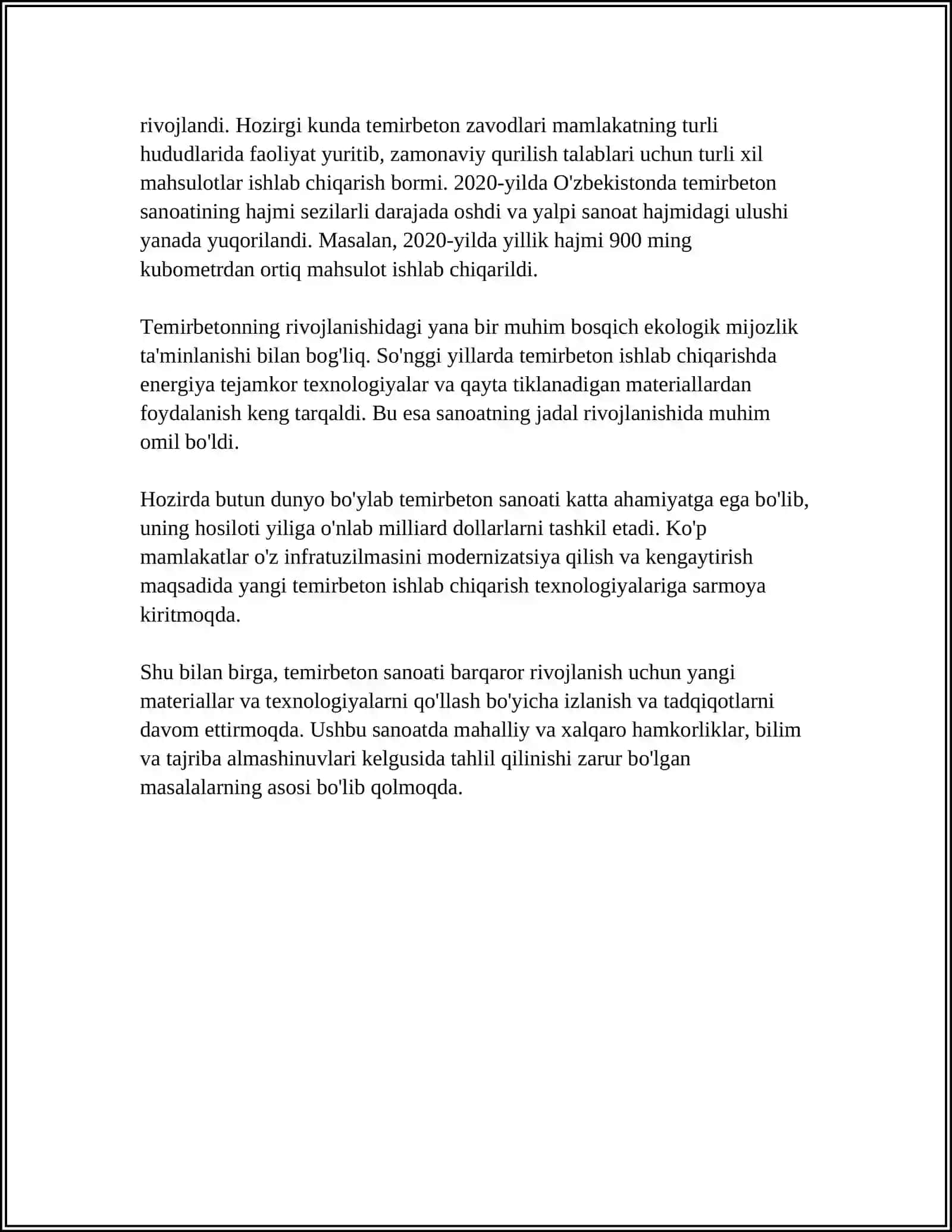 TEMIRBETON SANOATINING YER YUZIDA RIVOJLANISHI VA O'ZBEKISTON RESPUBLIKASIGA KIRIB KELISHI 4