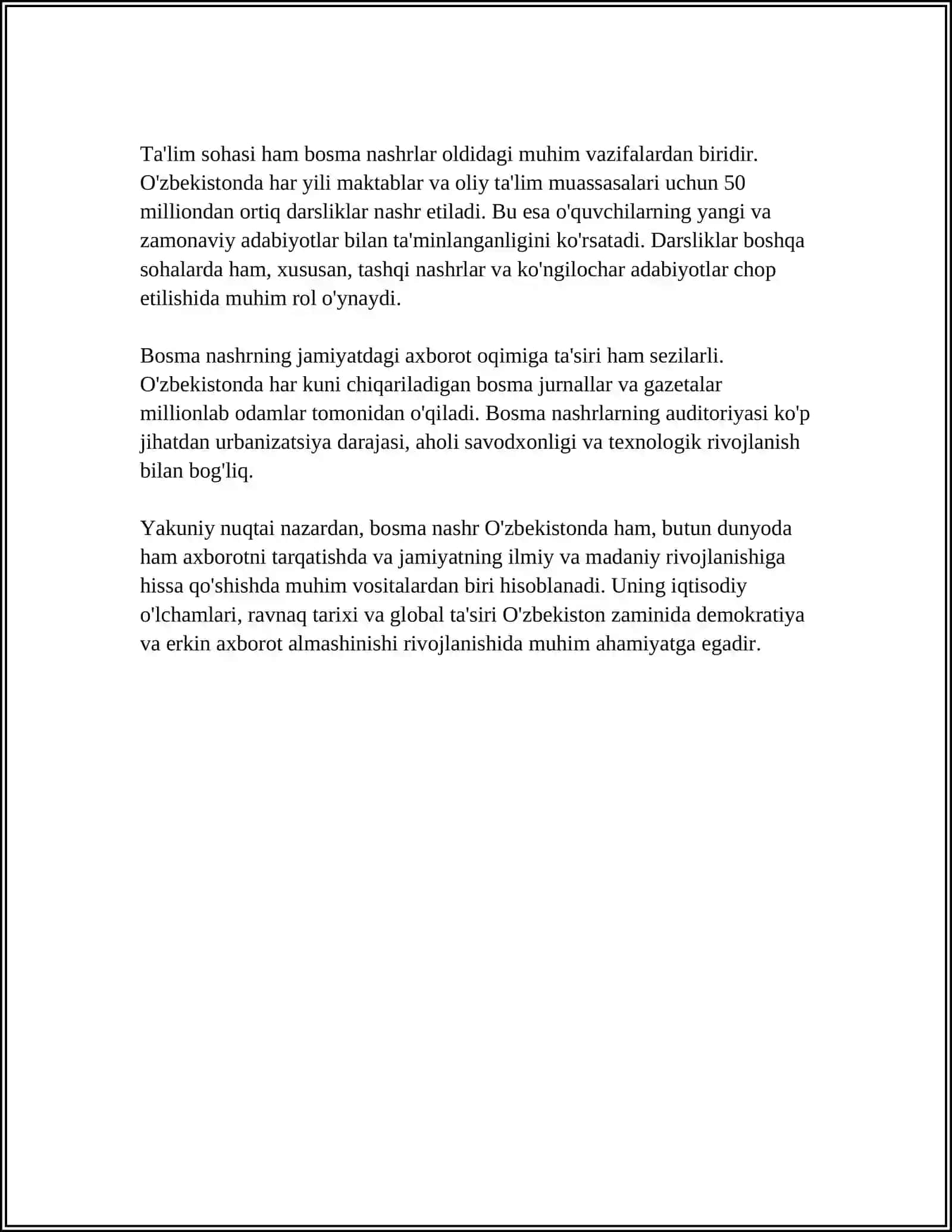 BOSMA NASHR: “THE TIMES”, “NEW TIMES”, “BLOOMBERG”, “SABAH”LAR (MATN VA MAZMUN-MAQSADI)NI TAXLIL QILING 4