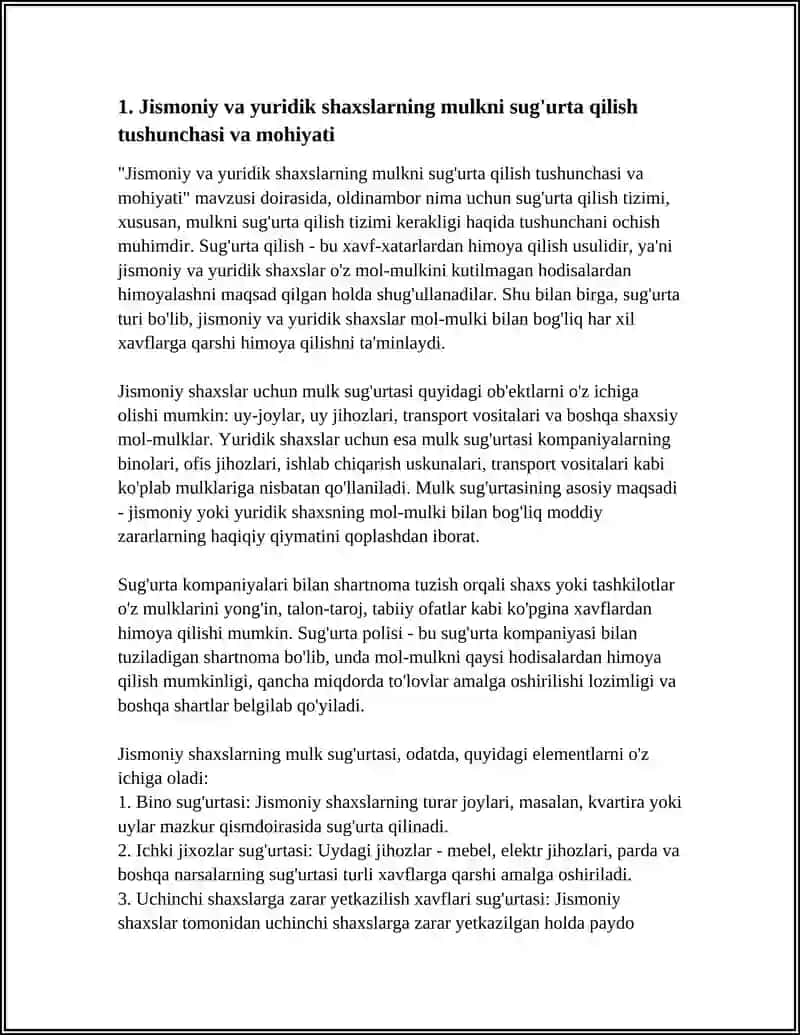 Jismoniy va yuridik shaxslarning mulkni sug'urta qilish tushunchasi va mohiyati 4