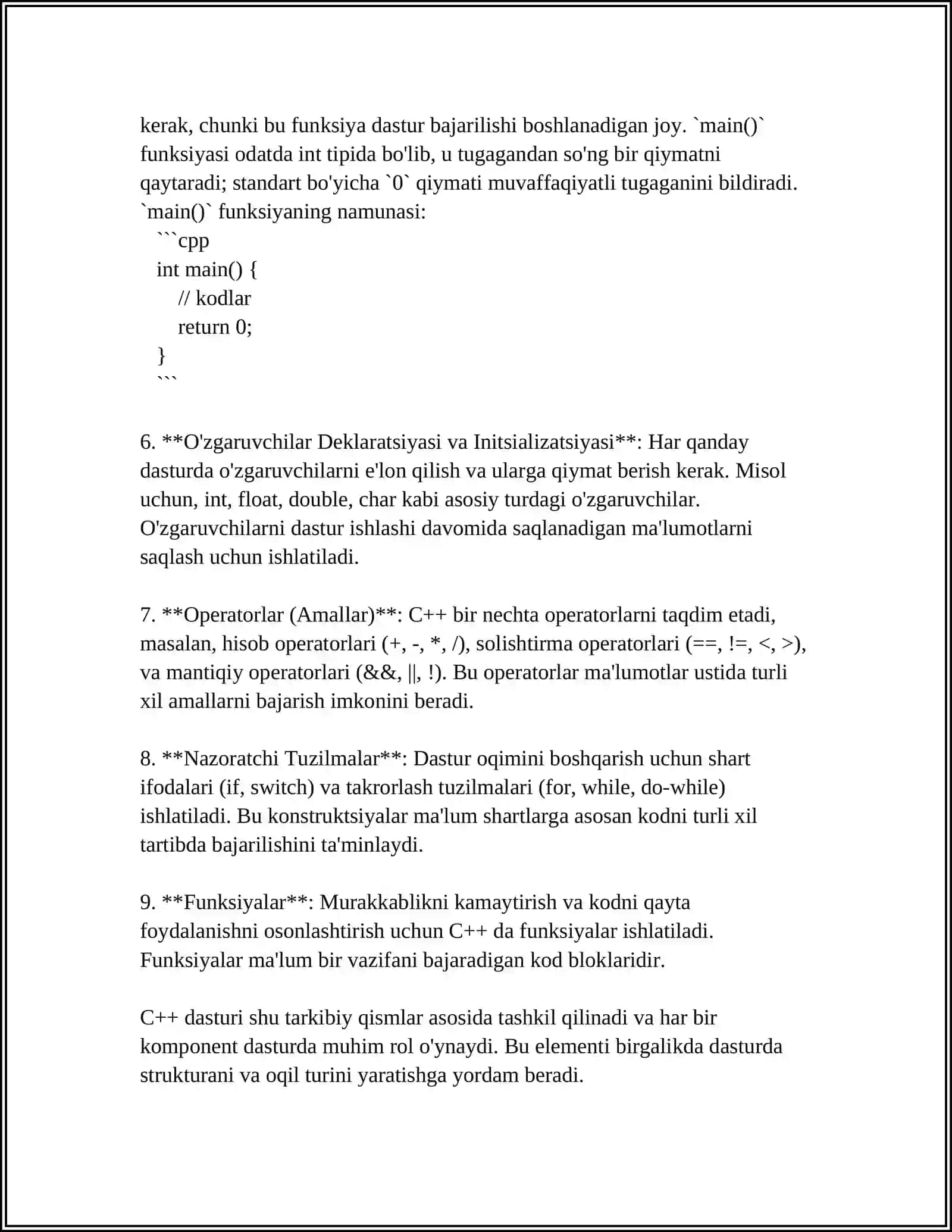 C++ DASTURNING TUZILISHI VA MAIN()FUNKSIYASINING VAZIFASI 4