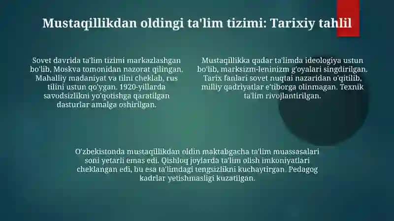Oʻzbekiston mustaqilligi va taʼlim-tarbiyaga yangicha yondashuv 4