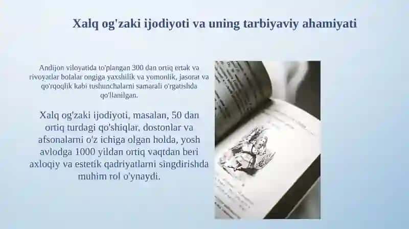 Afsona rivoyat va dostonlarning xalq pedagogikasidagi oʻrni va ahamiyati 4