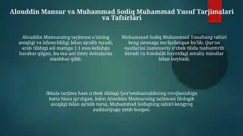 Mustaqillik yillarida Qur'onning oʻzbek tiliga tarjima qilinishi va tafsirlari haqida 4