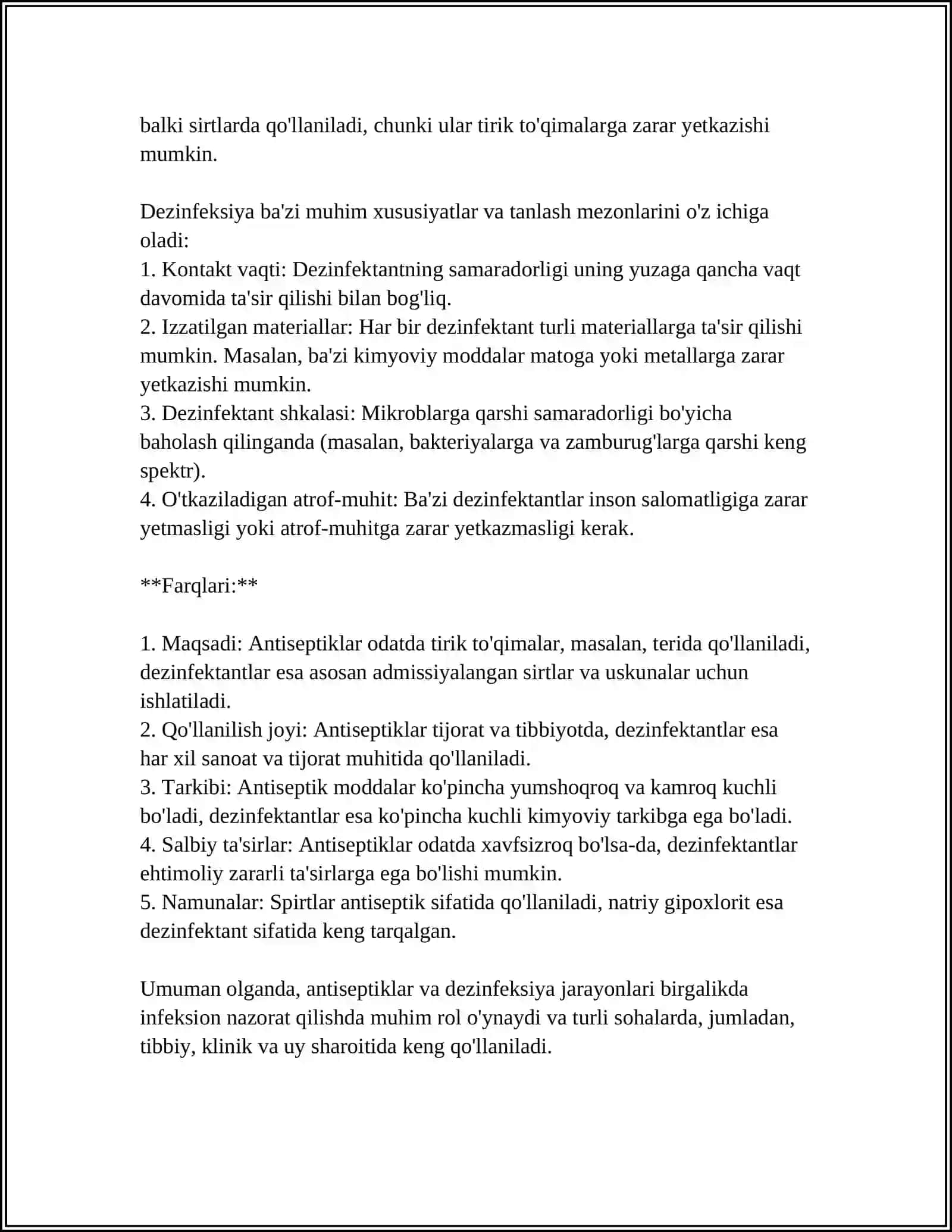 MIKROBLARGA QARSHI VOSITALAR: ANTISEPTIK VA DEZINFEKSIYA QILUVCHI VOSITALAR 4