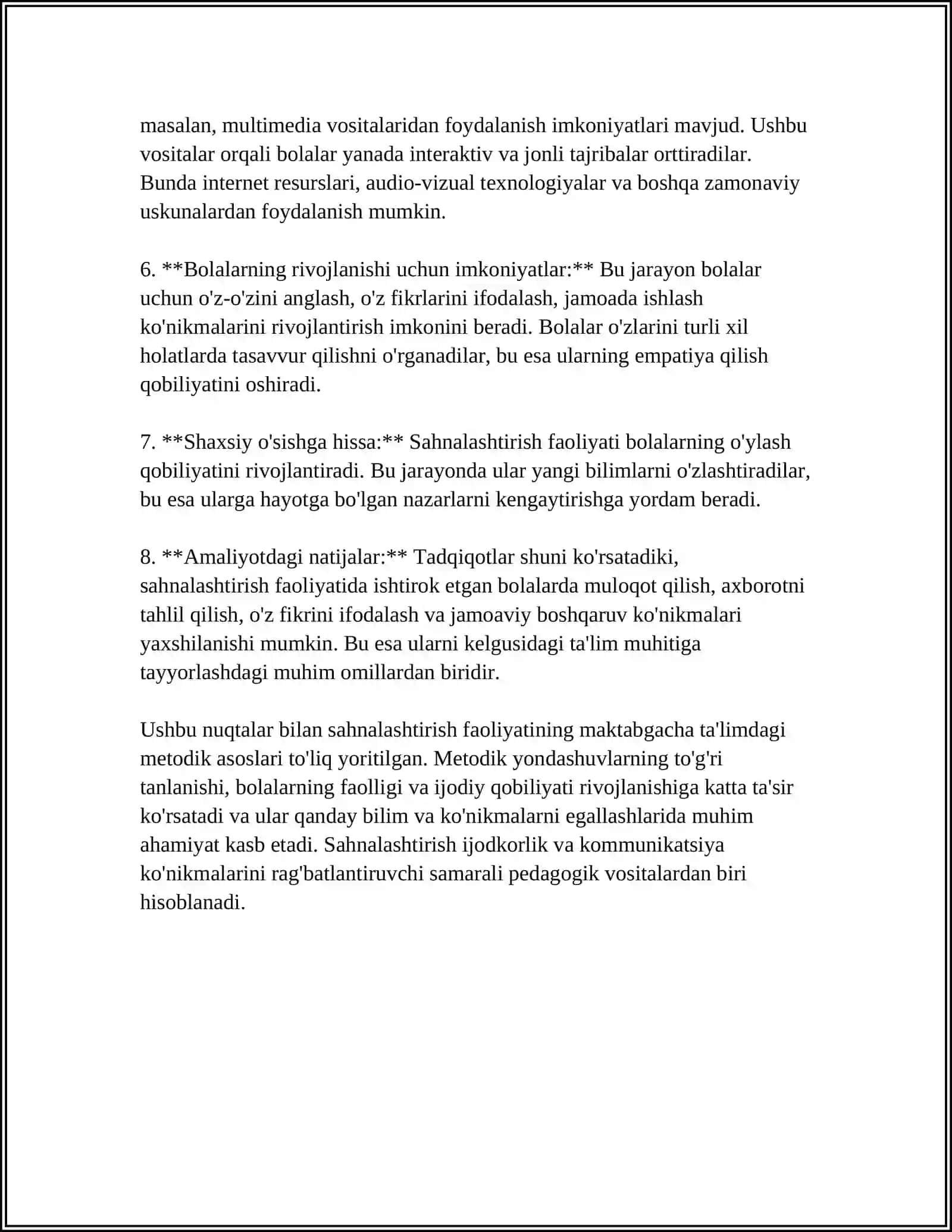 MAKTABGACHA TAʼLIM TASHKILOTIDA SAHNALASHTIRISH FAOLIYATINI TASHKIL ETISH 4
